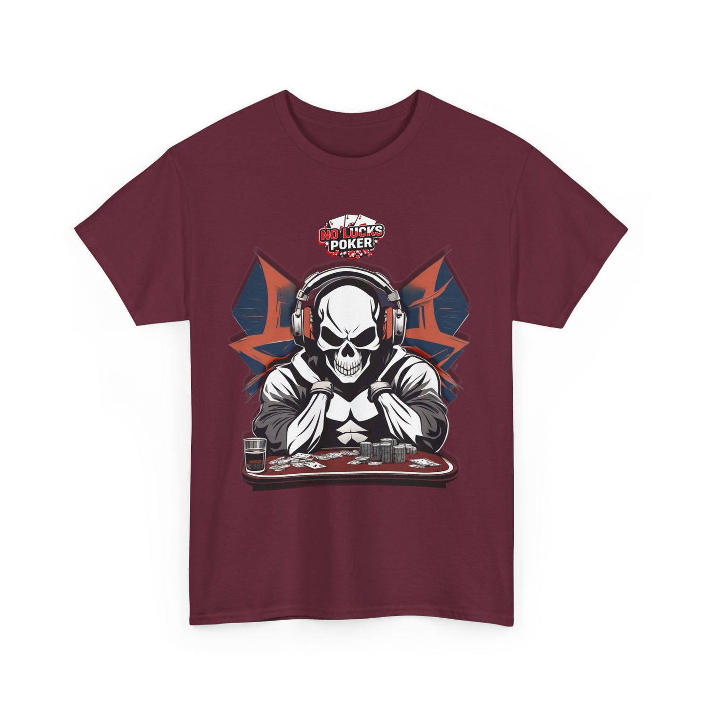 No Lucks Given – Hero/Villain Poker Skull Tee (Headphones Edition)