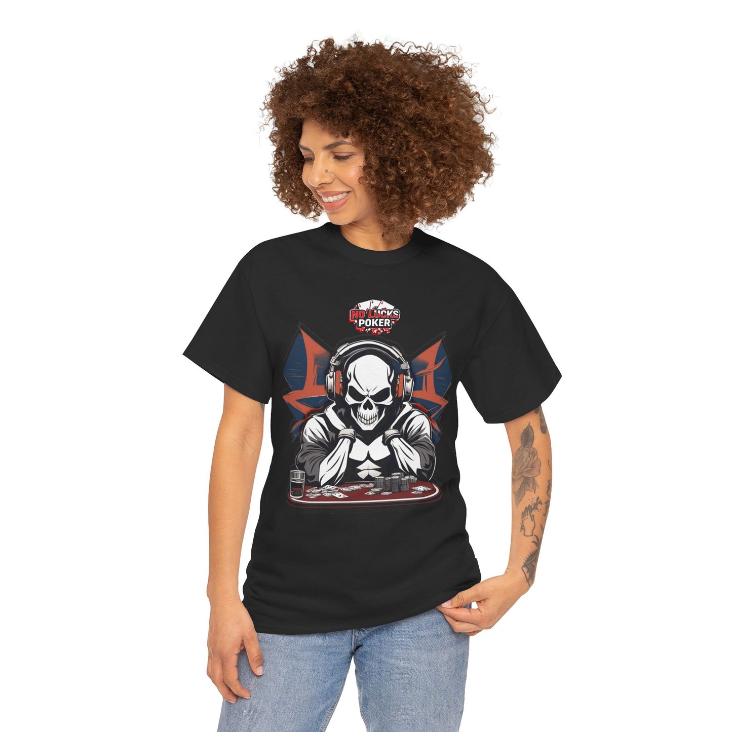 No Lucks Given – Hero/Villain Poker Skull Tee (Headphones Edition)