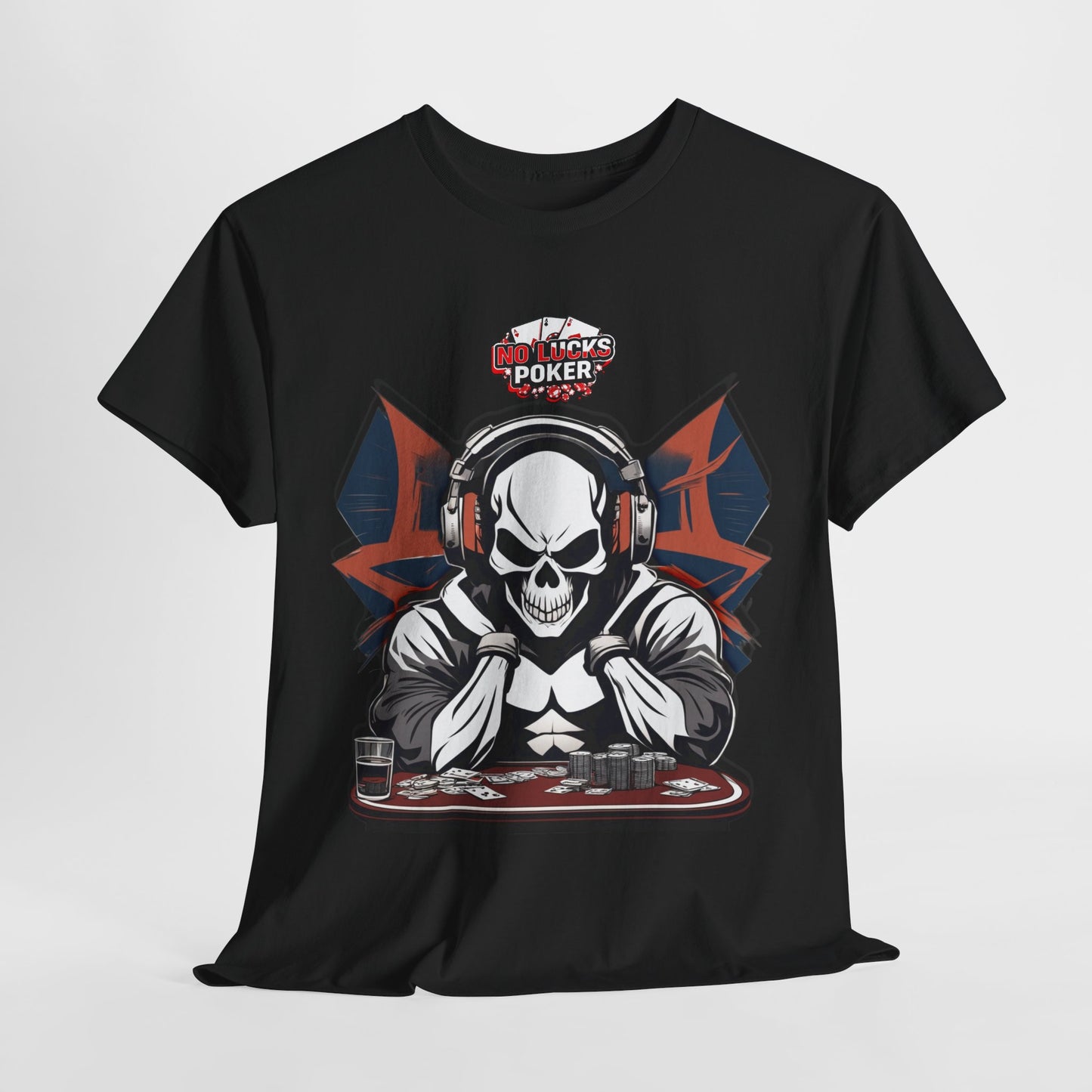 No Lucks Given – Hero/Villain Poker Skull Tee (Headphones Edition)