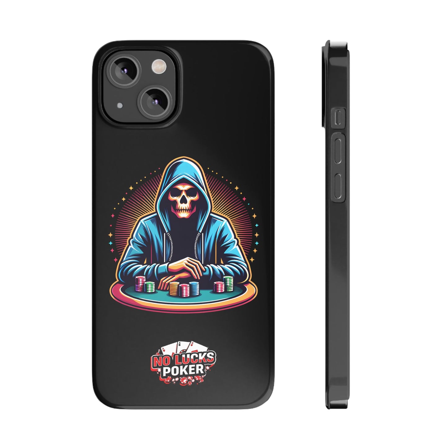Poker Player with Skull at Poker Table Slim Phone Case -  iPhone 13 - 15