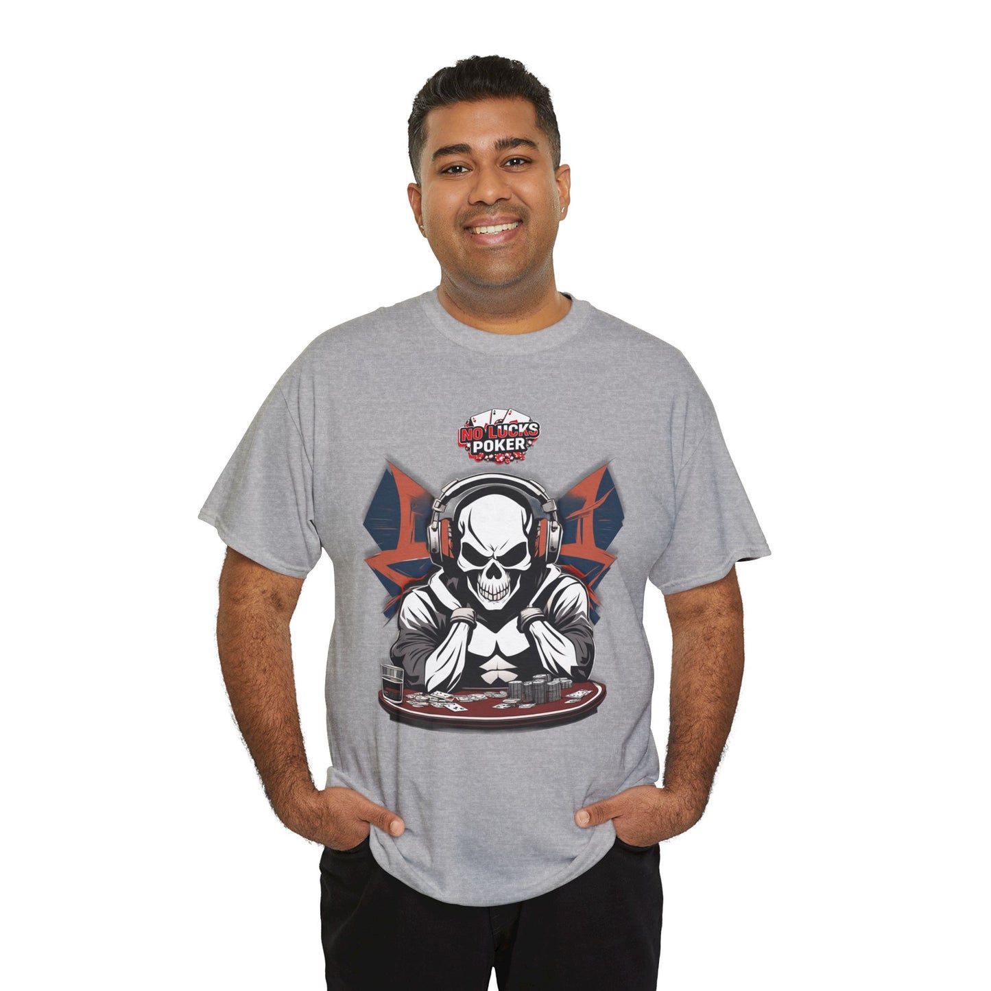 No Lucks Given – Hero/Villain Poker Skull Tee (Headphones Edition)