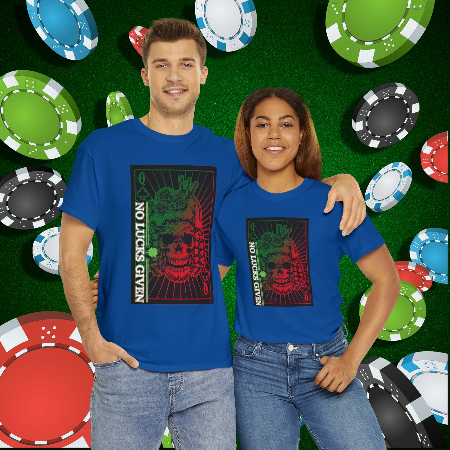No Lucks Given Angry Queen of Clubs Green Red Poker T-Shirt Must have Good Luck All-in