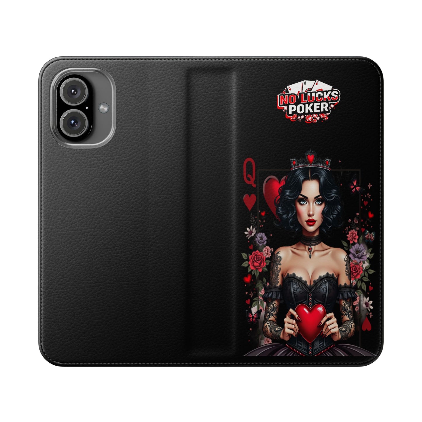 Queen of Hearts Gothic Wallet Phone Case | Zero Lucks – Dark Poker Design – iPhone & Android Phone Cover