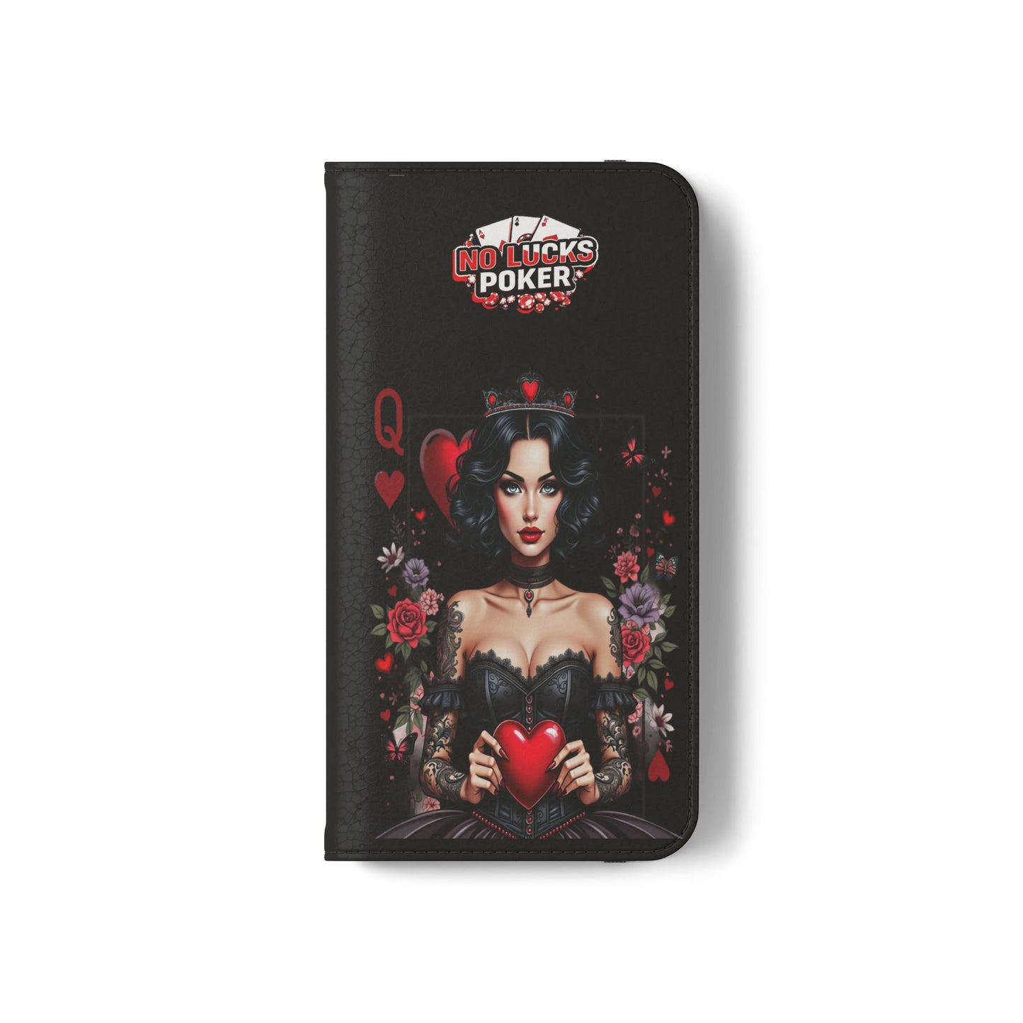Queen of Hearts Gothic Wallet Phone Case | Zero Lucks – Dark Poker Design – iPhone & Android Phone Cover