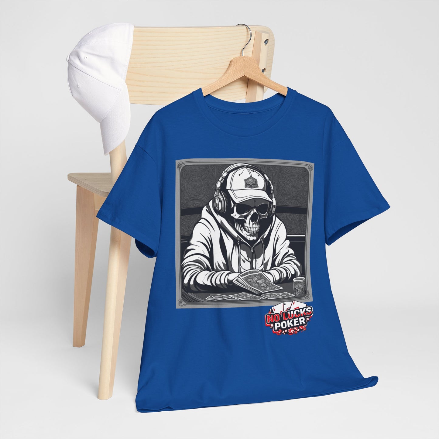 Poker Skull in hoodie and headphones unisex heavy cotton T-shirt No Lucks Given