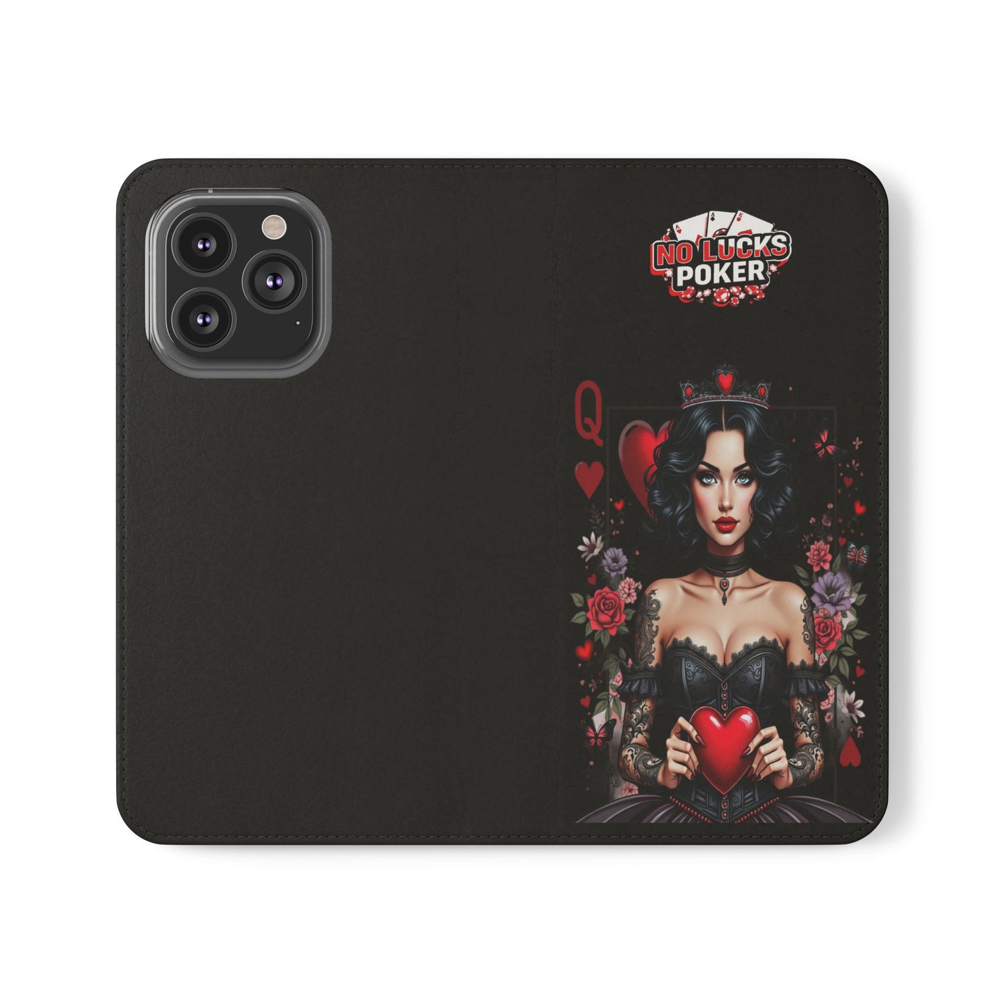 Queen of Hearts Gothic Wallet Phone Case | Zero Lucks – Dark Poker Design – iPhone & Android Phone Cover