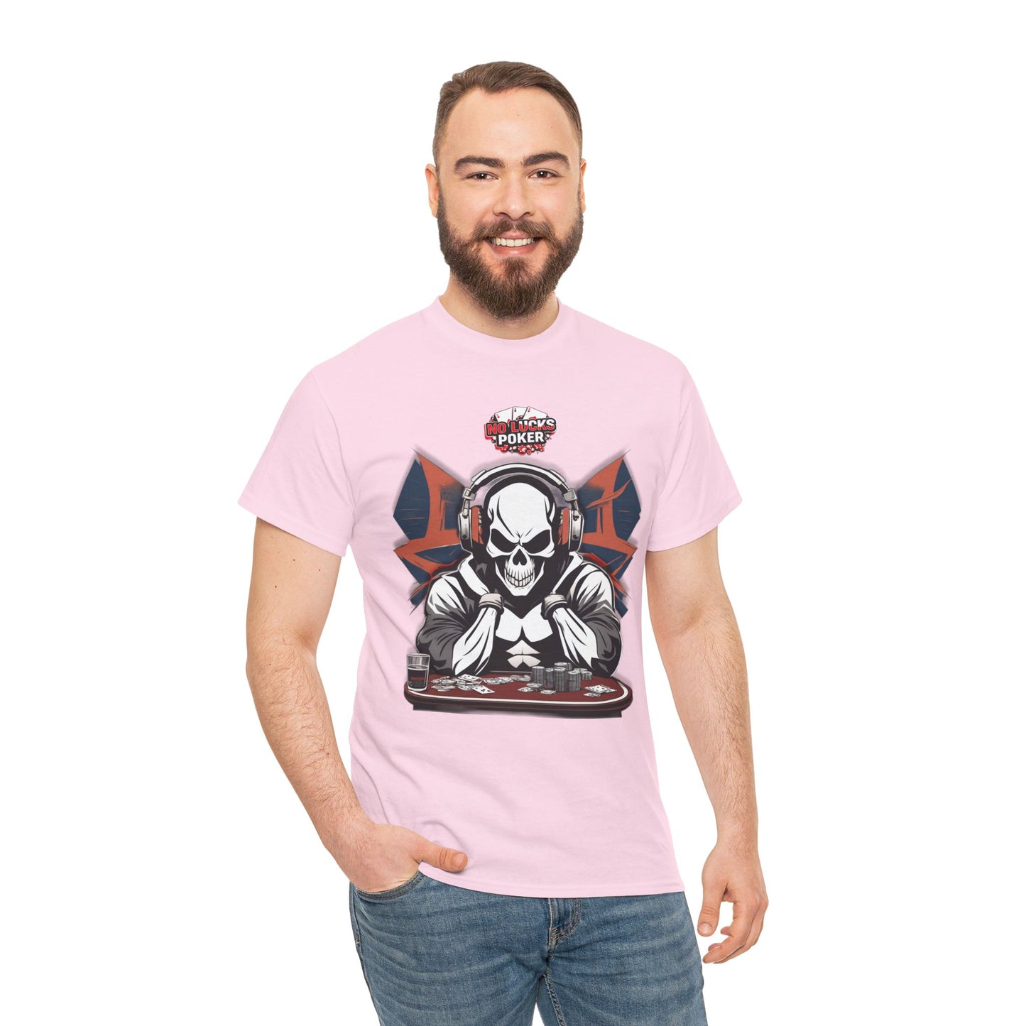 No Lucks Given – Hero/Villain Poker Skull Tee (Headphones Edition)