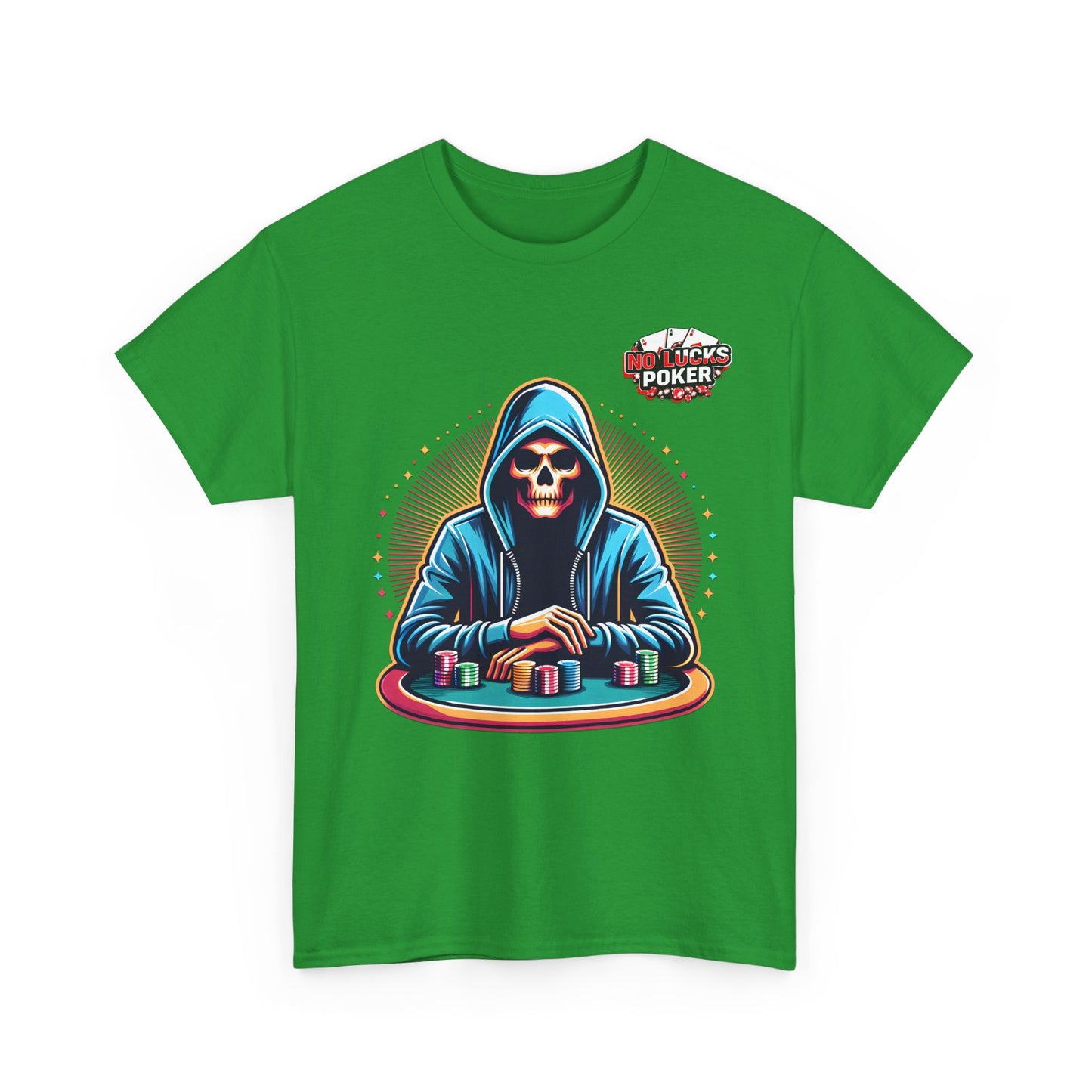Poker Player with Skull at Poker Table 0 Lucks Given Unisex heavy cotton tee Poker Apparel