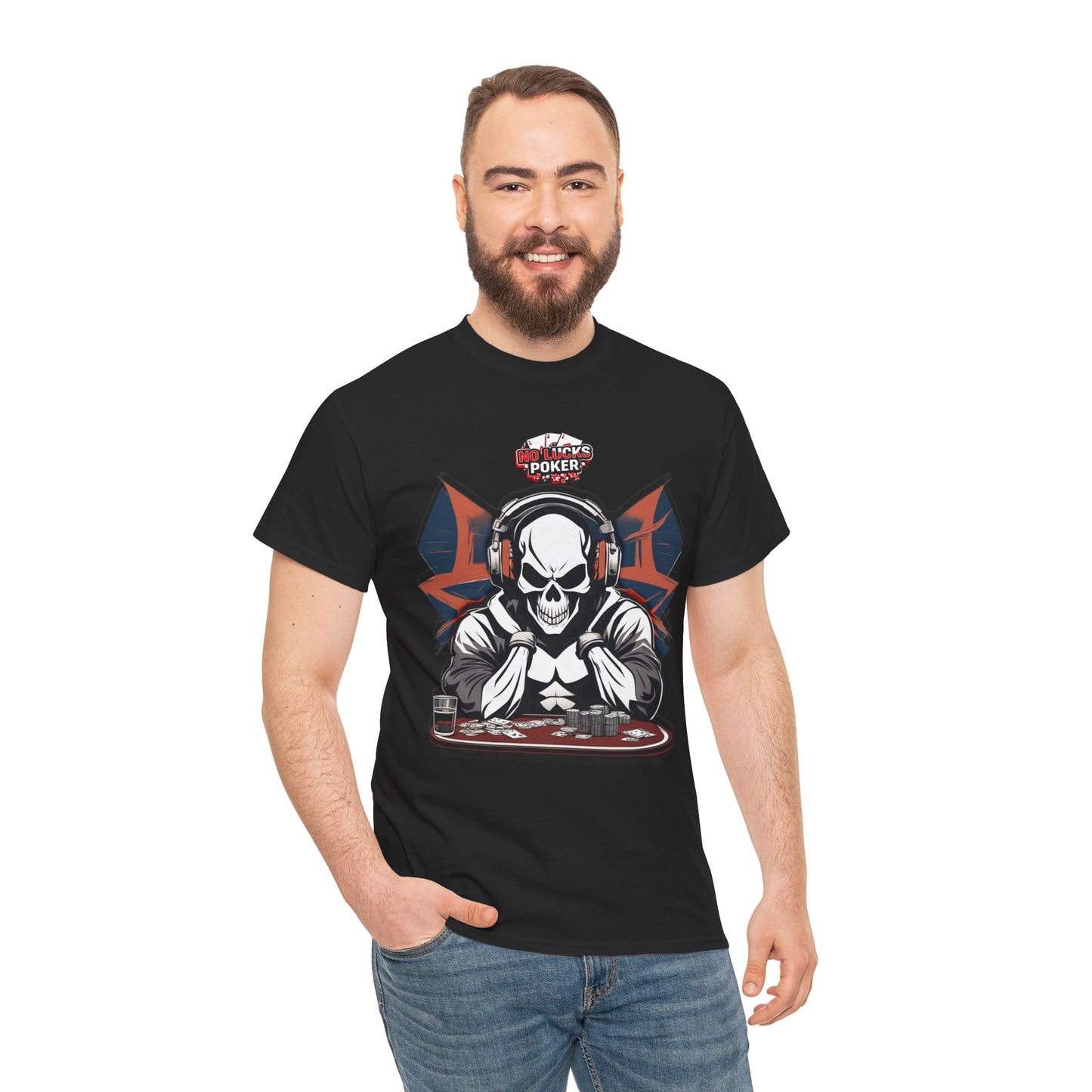 No Lucks Given – Hero/Villain Poker Skull Tee (Headphones Edition)