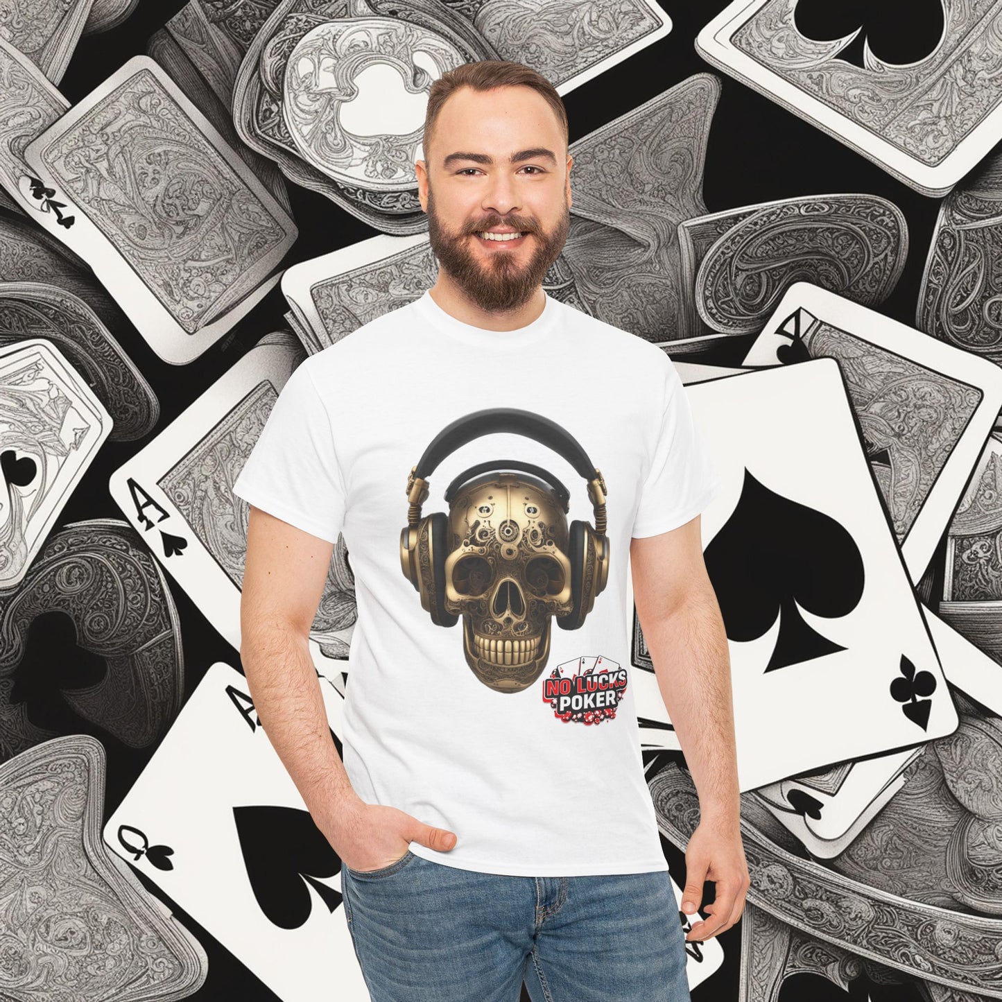 Clockwork steampunk Skull with headphones unisex heavy cotton T-shirt