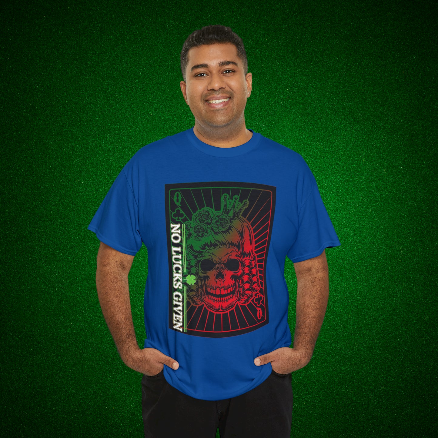 No Lucks Given Angry Queen of Clubs Green Red Poker T-Shirt Must have Good Luck All-in