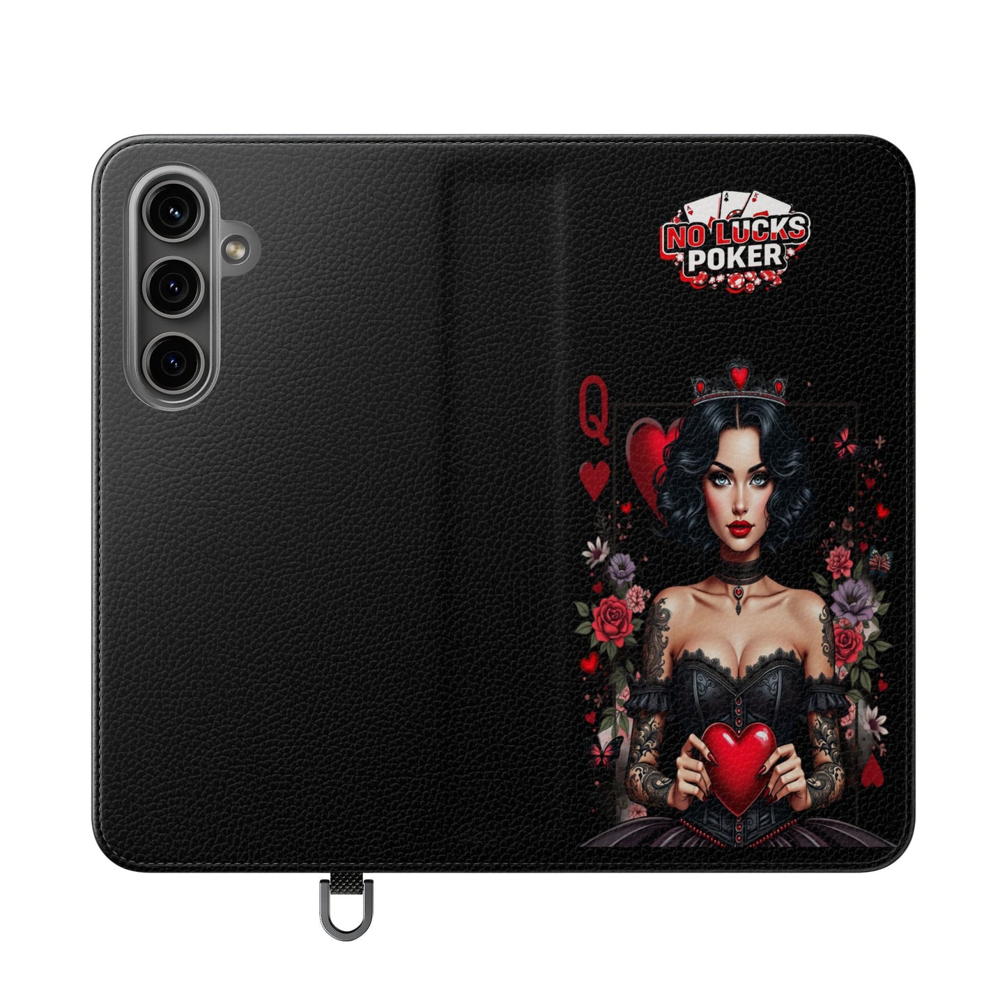 Queen of Hearts Gothic Wallet Phone Case | Zero Lucks – Dark Poker Design – iPhone & Android Phone Cover