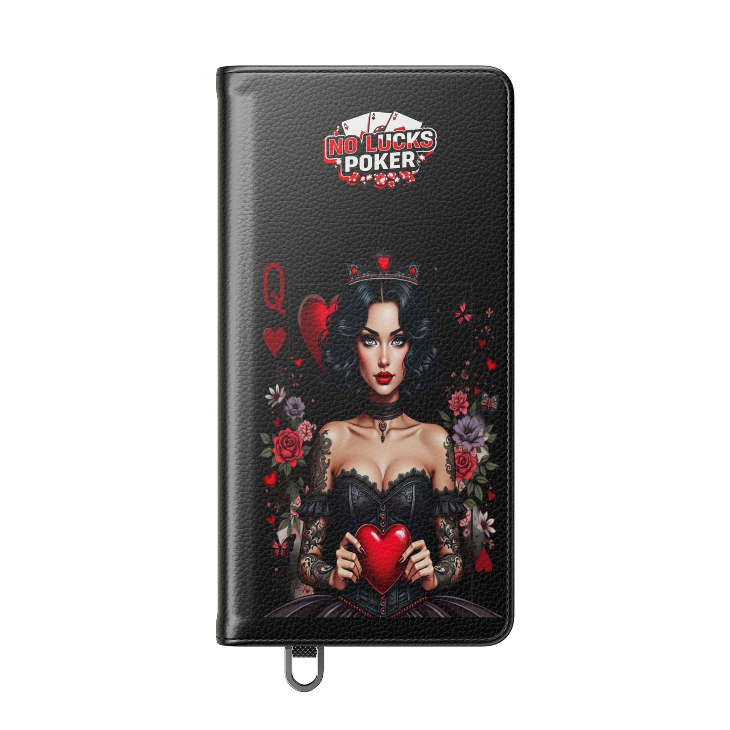 Queen of Hearts Gothic Wallet Phone Case | Zero Lucks – Dark Poker Design – iPhone & Android Phone Cover