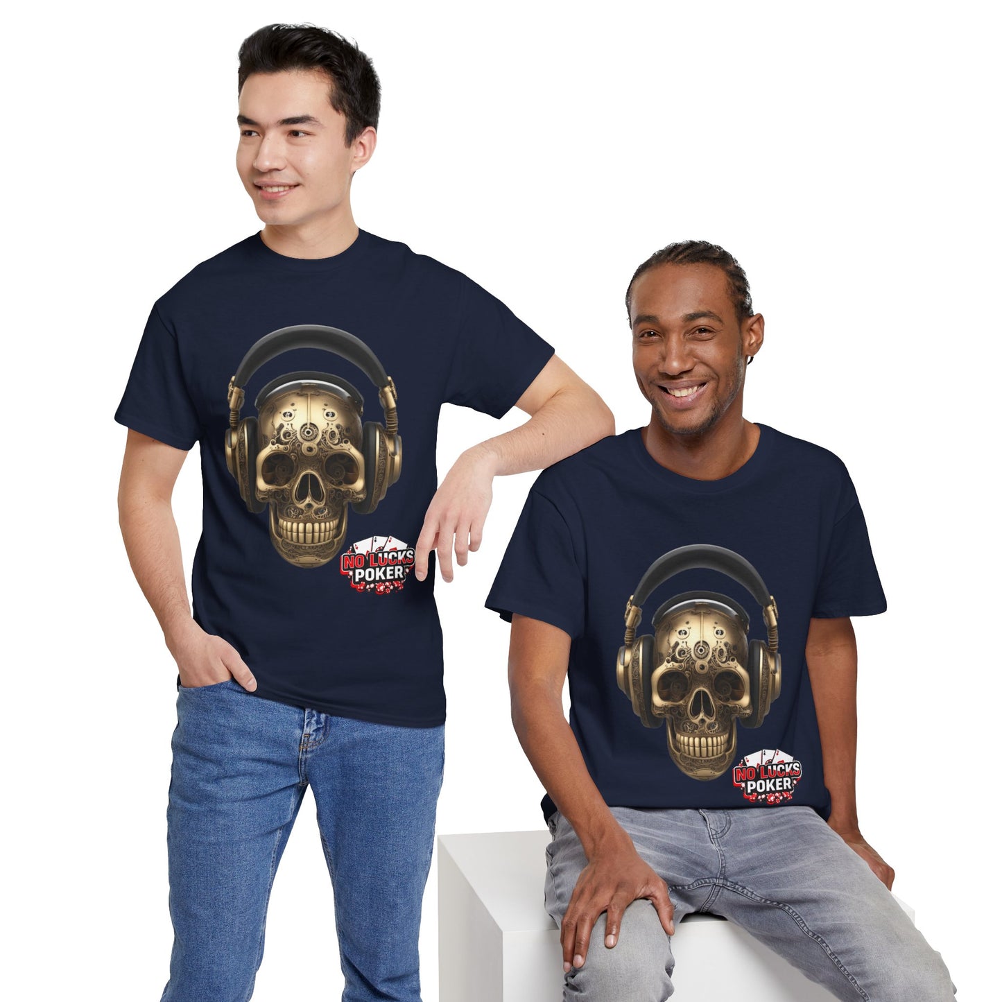 Clockwork steampunk Skull with headphones unisex heavy cotton T-shirt