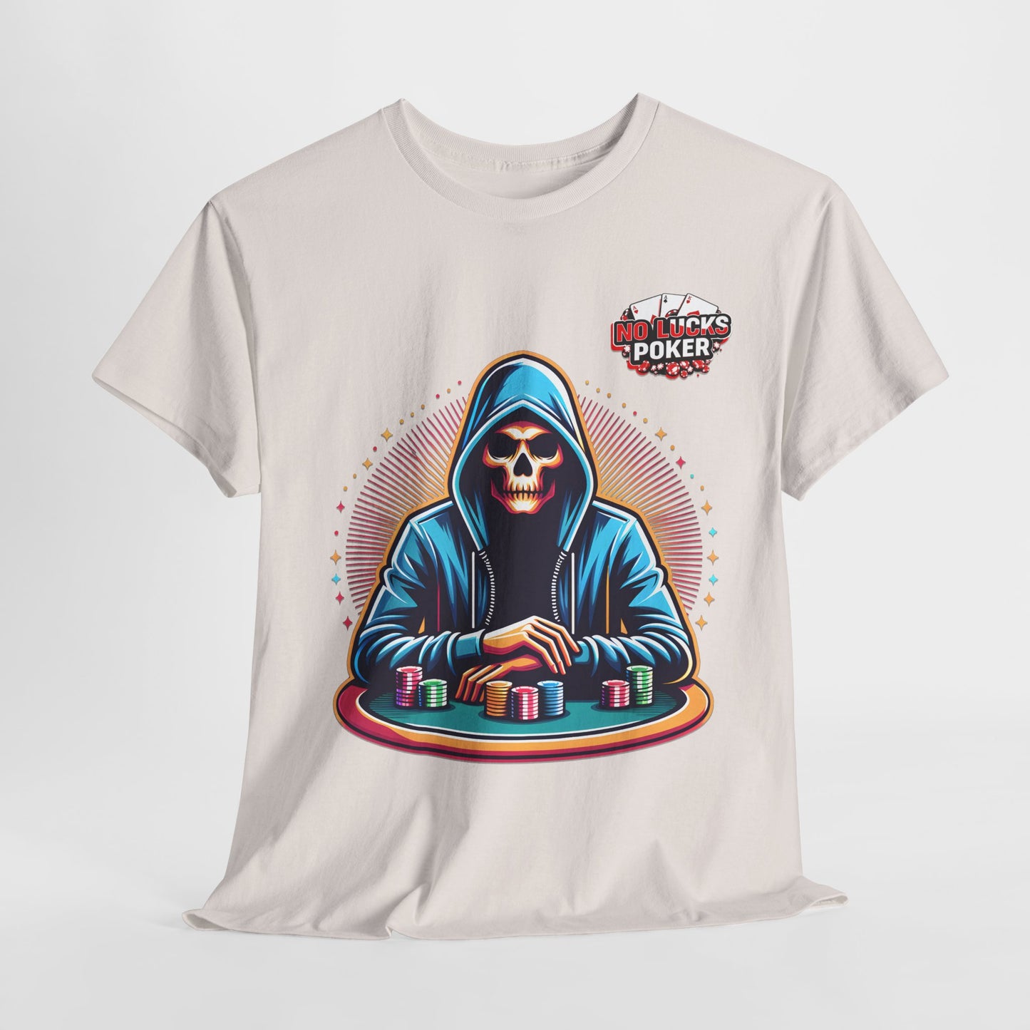 Poker Player with Skull at Poker Table 0 Lucks Given Unisex heavy cotton tee Poker Apparel