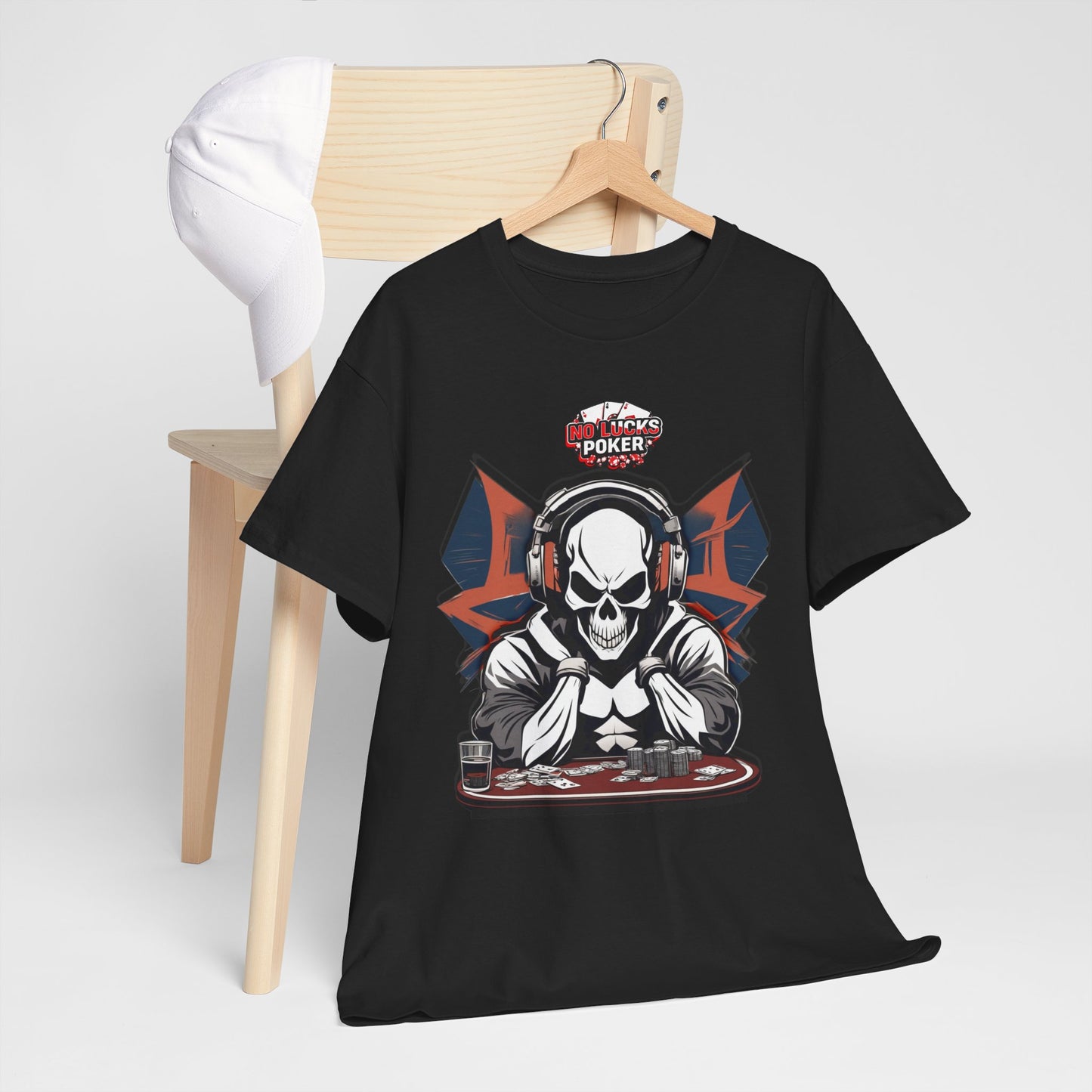 No Lucks Given – Hero/Villain Poker Skull Tee (Headphones Edition)