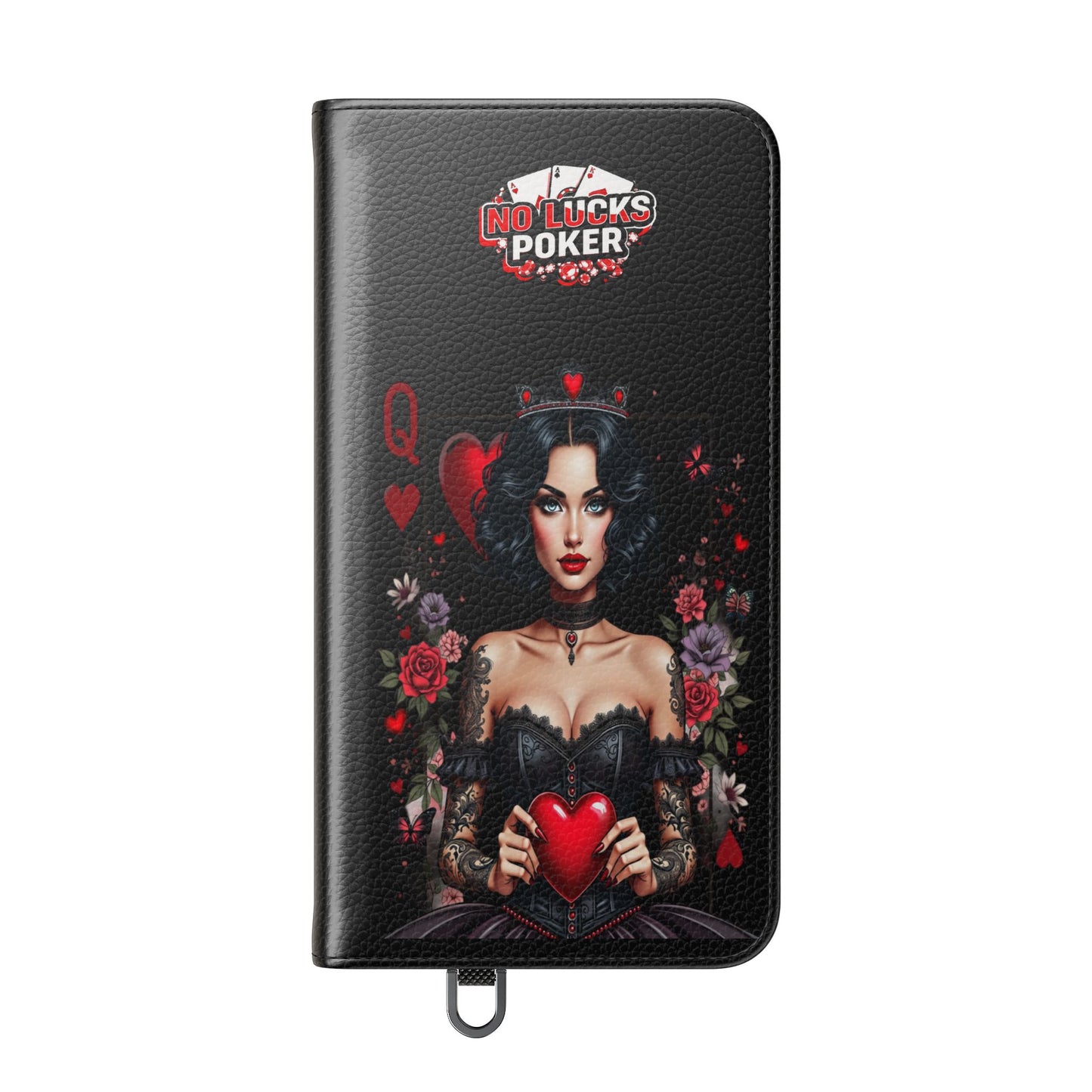 Queen of Hearts Gothic Wallet Phone Case | Zero Lucks – Dark Poker Design – iPhone & Android Phone Cover