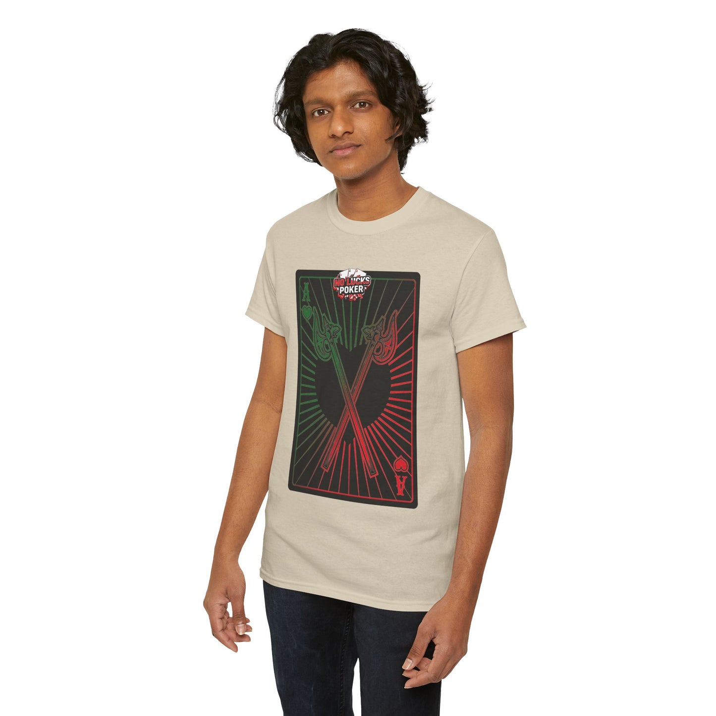 No Lucks Given Ace of Hearts card with two big axes Green Red Poker T-Shirt Must have Good Luck All-in