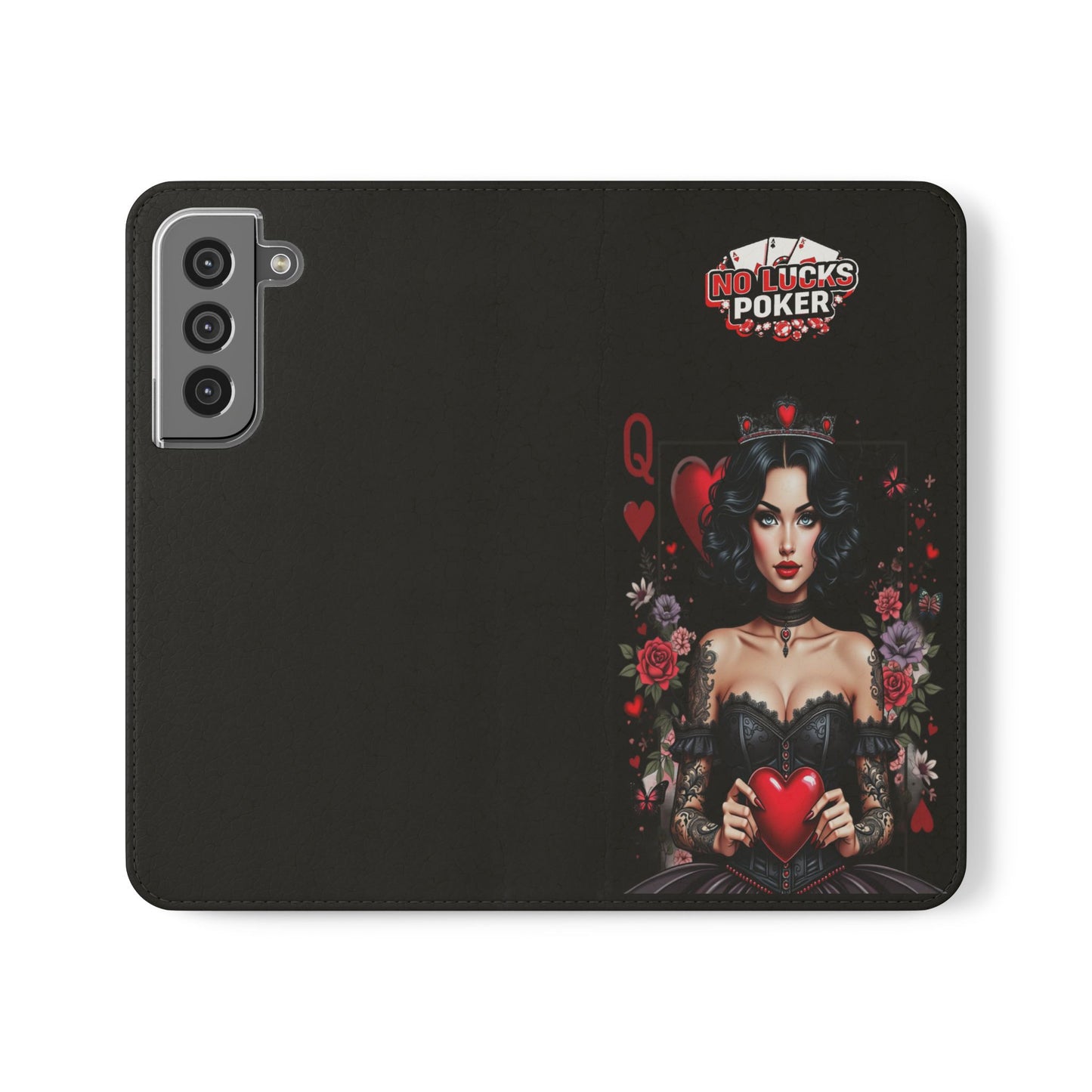 Queen of Hearts Gothic Wallet Phone Case | Zero Lucks – Dark Poker Design – iPhone & Android Phone Cover