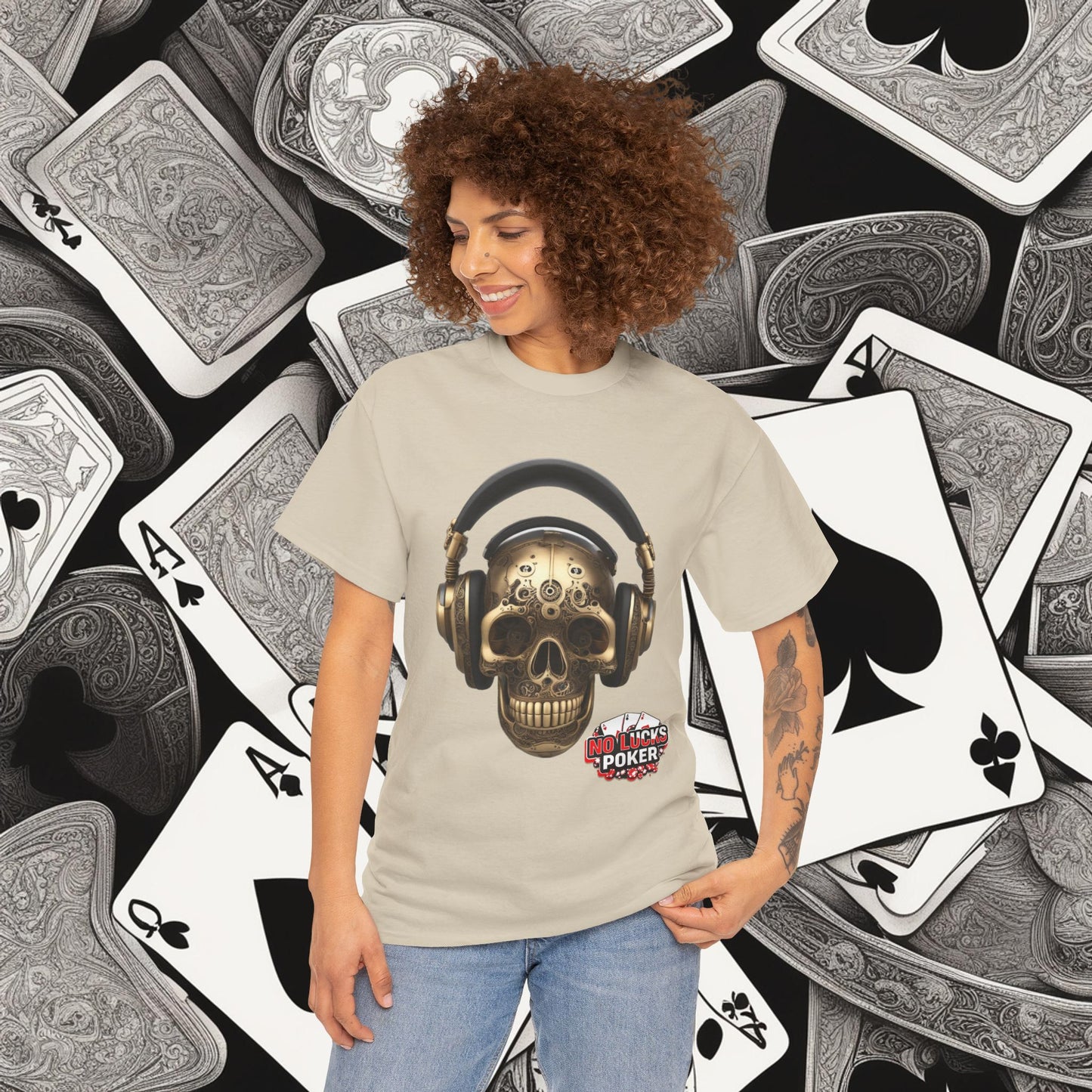 Clockwork steampunk Skull with headphones unisex heavy cotton T-shirt