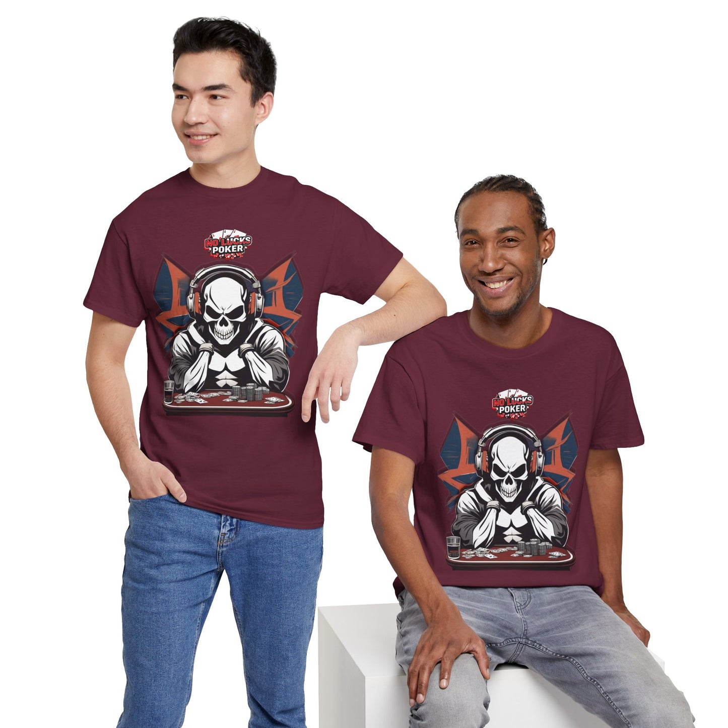 No Lucks Given – Hero/Villain Poker Skull Tee (Headphones Edition)