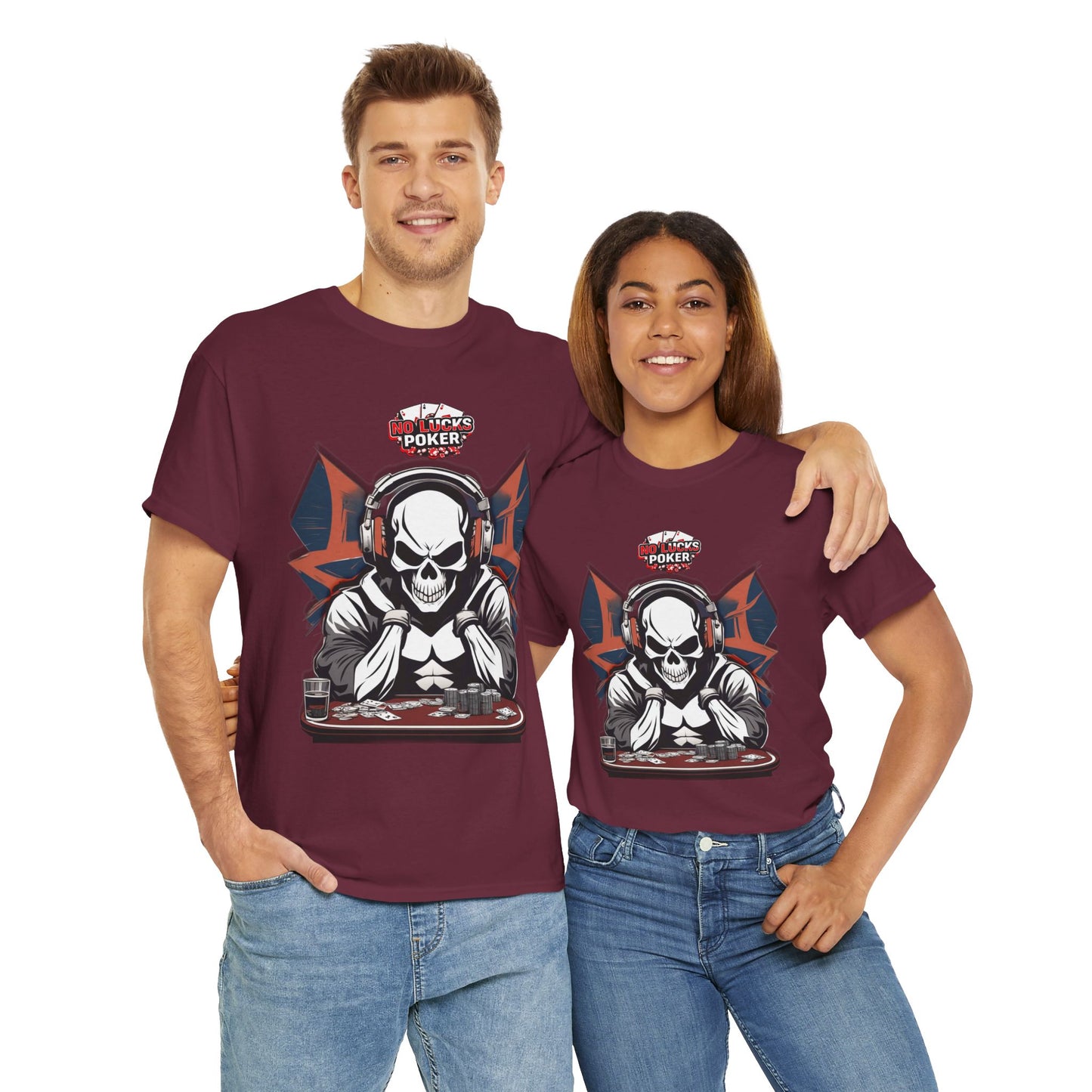 No Lucks Given – Hero/Villain Poker Skull Tee (Headphones Edition)