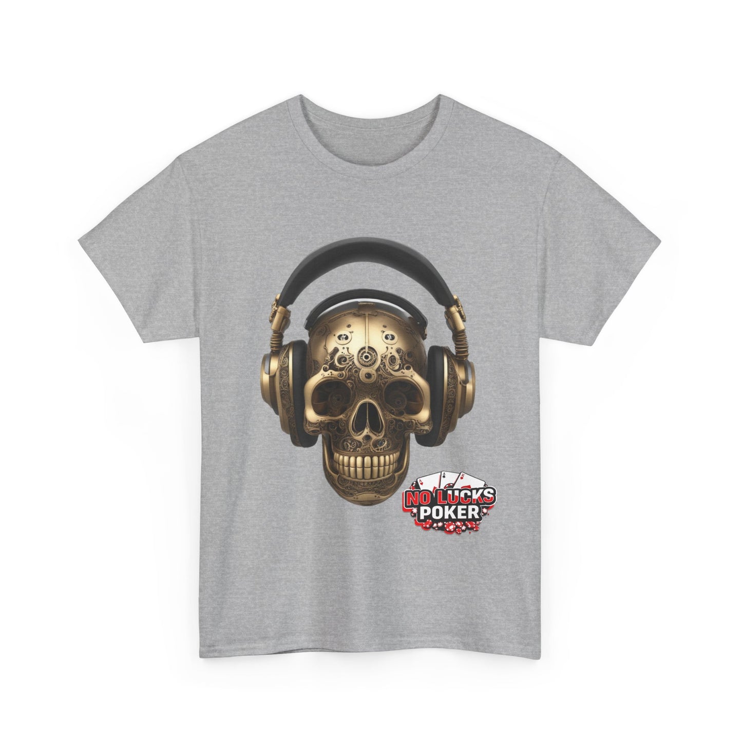 Clockwork steampunk Skull with headphones unisex heavy cotton T-shirt