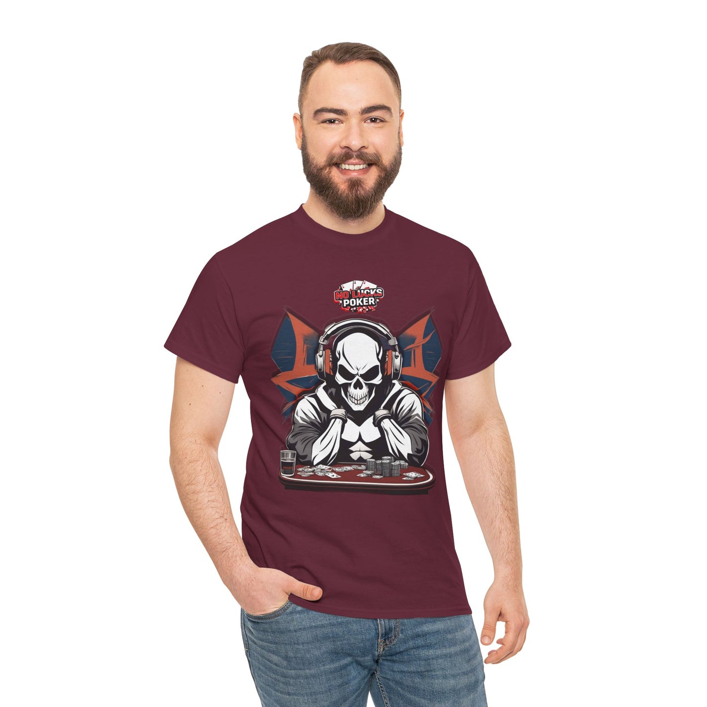 No Lucks Given – Hero/Villain Poker Skull Tee (Headphones Edition)