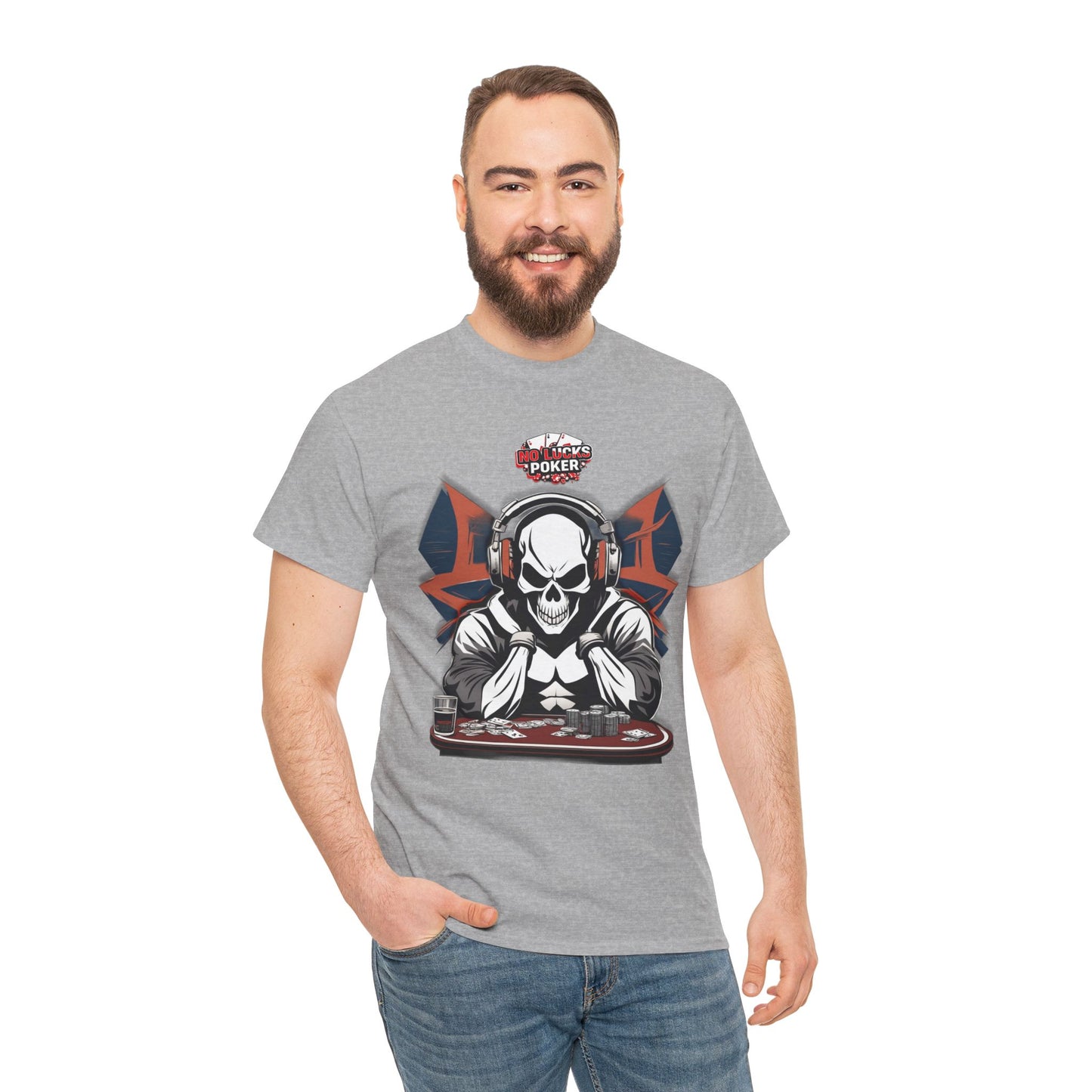 No Lucks Given – Hero/Villain Poker Skull Tee (Headphones Edition)