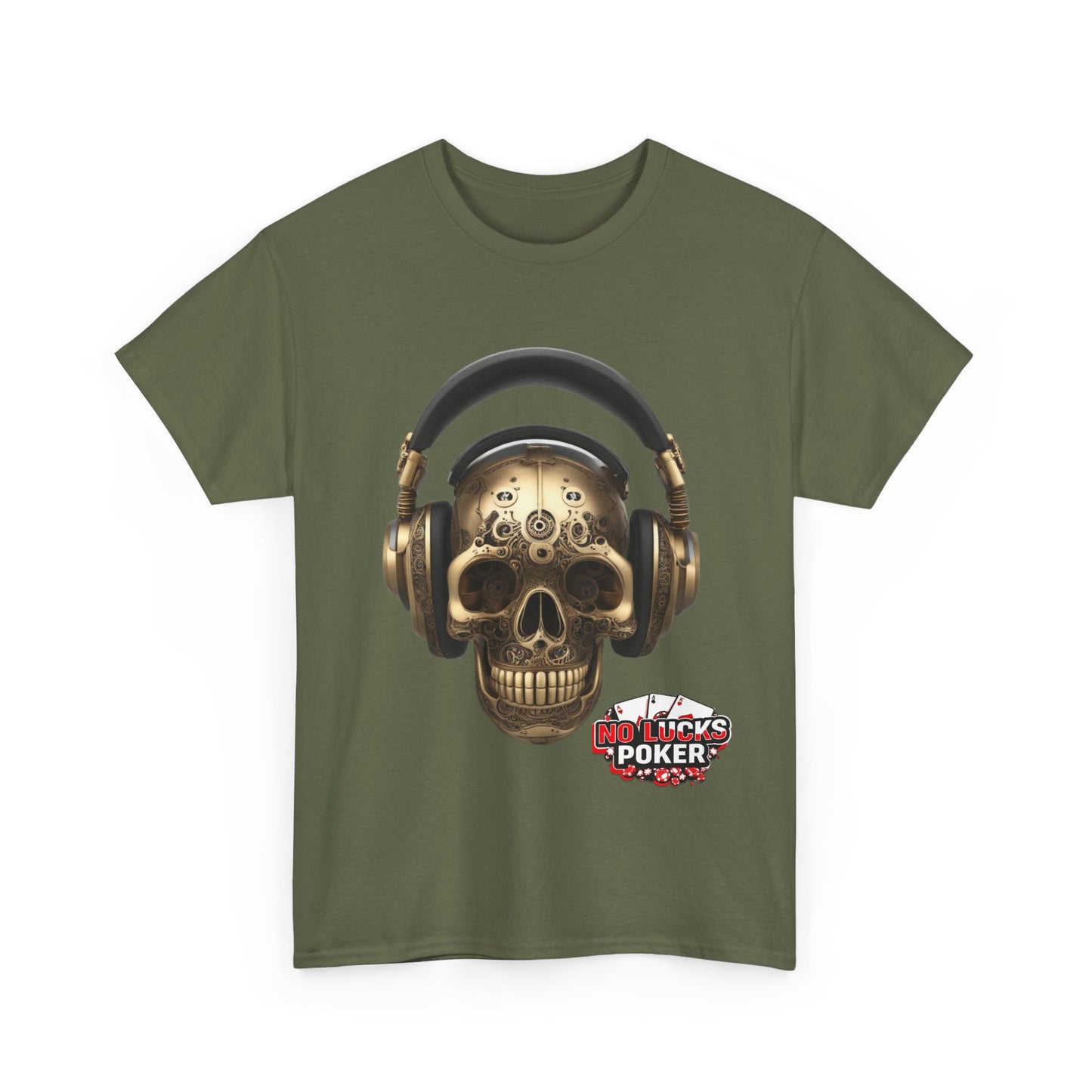 Clockwork steampunk Skull with headphones unisex heavy cotton T-shirt