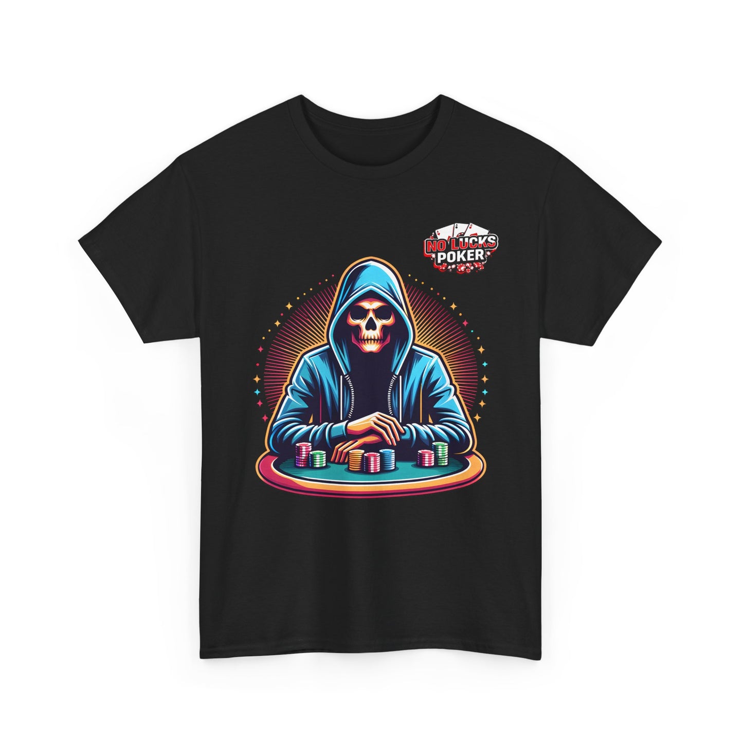 Poker Player with Skull at Poker Table 0 Lucks Given Unisex heavy cotton tee Poker Apparel