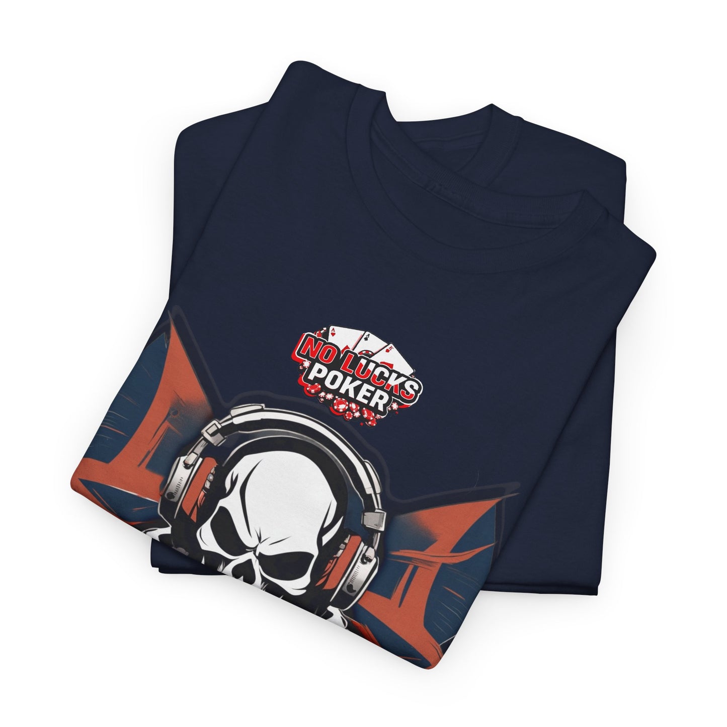No Lucks Given – Hero/Villain Poker Skull Tee (Headphones Edition)