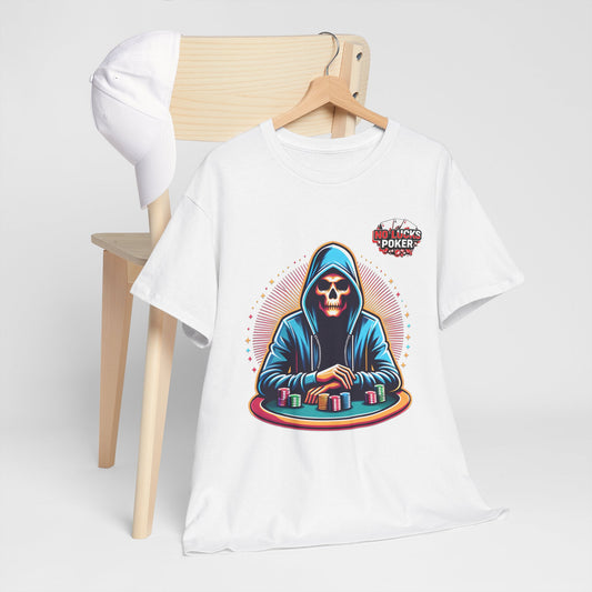 Poker Player with Skull at Poker Table 0 Lucks Given Unisex heavy cotton tee Poker Apparel