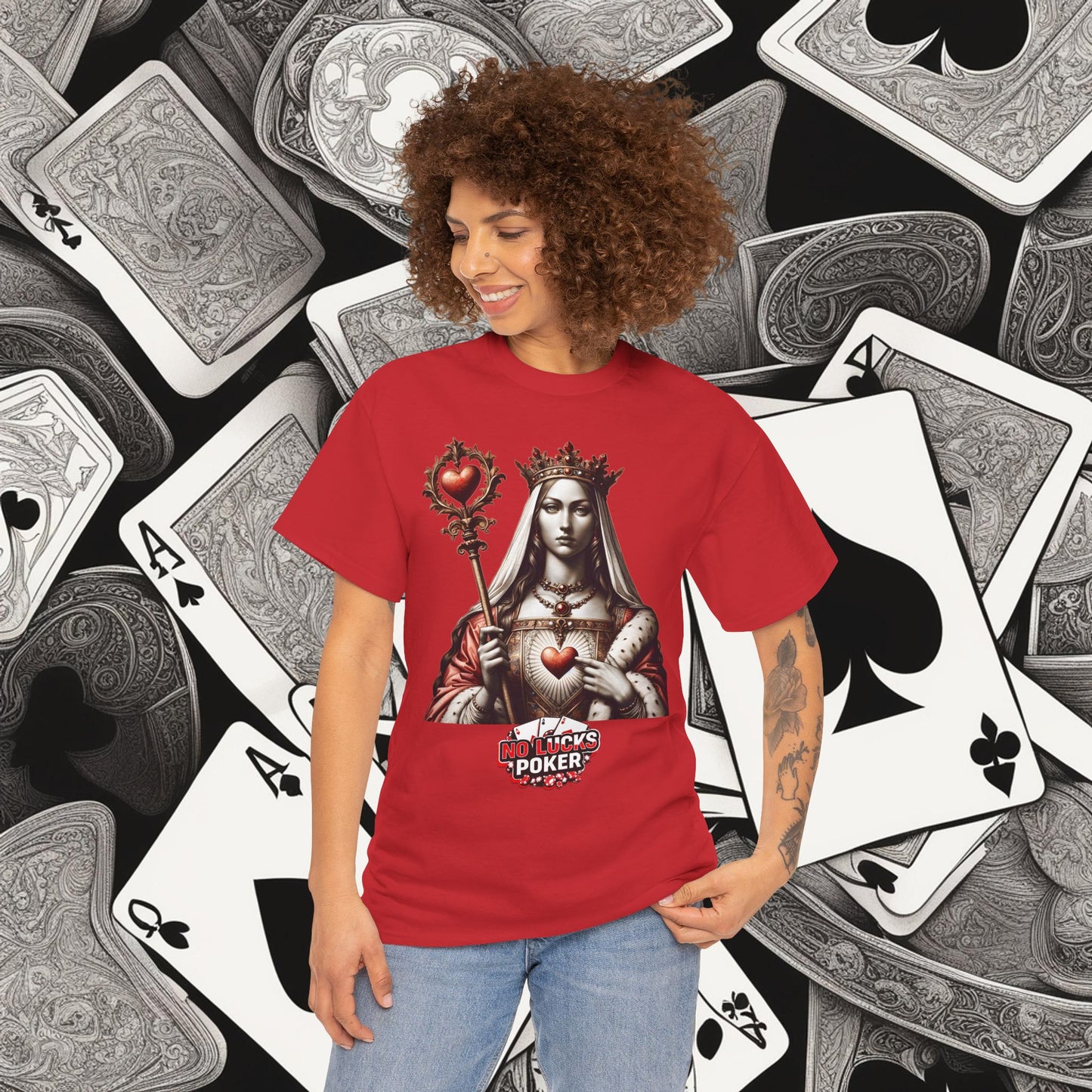 Queen of Hearts Poker T-Shirt | Unisex Heavy Cotton Tee