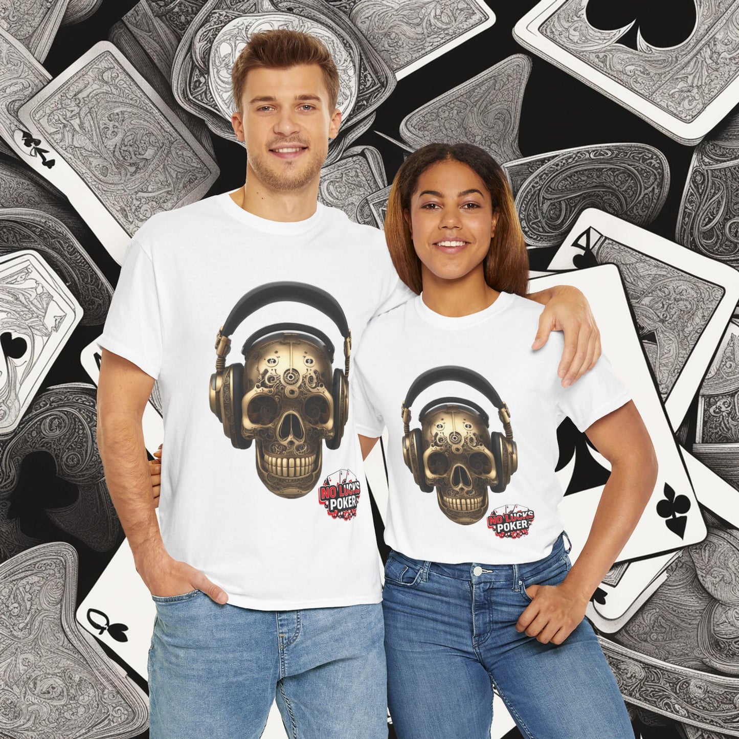 Clockwork steampunk Skull with headphones unisex heavy cotton T-shirt