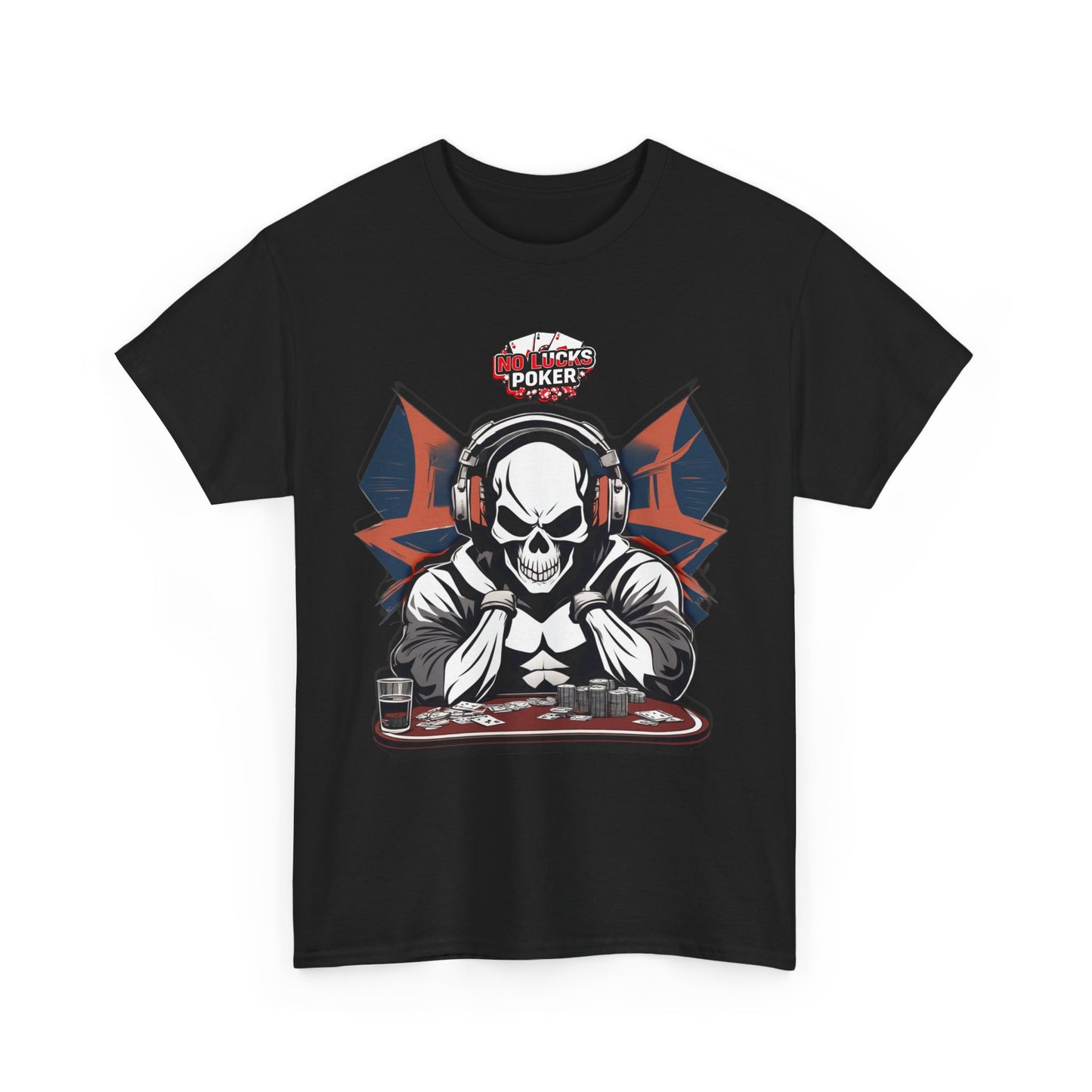 No Lucks Given – Hero/Villain Poker Skull Tee (Headphones Edition)