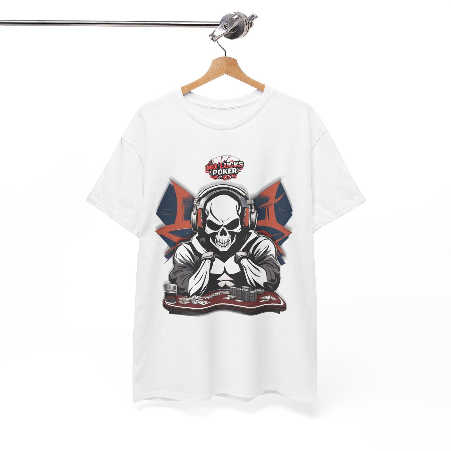 No Lucks Given – Hero/Villain Poker Skull Tee (Headphones Edition)