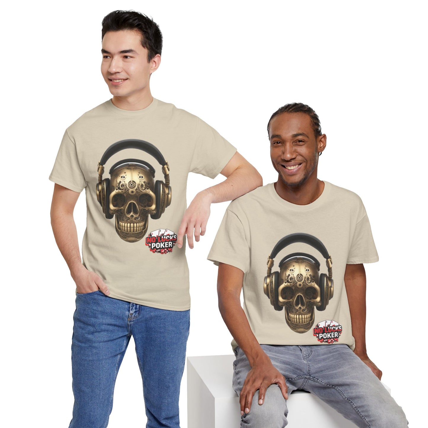 Clockwork steampunk Skull with headphones unisex heavy cotton T-shirt