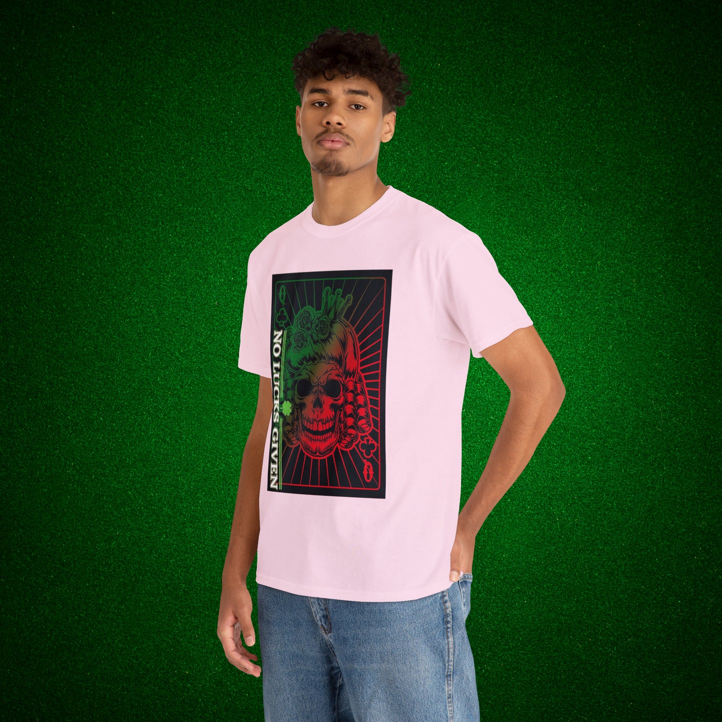 No Lucks Given Angry Queen of Clubs Green Red Poker T-Shirt Must have Good Luck All-in