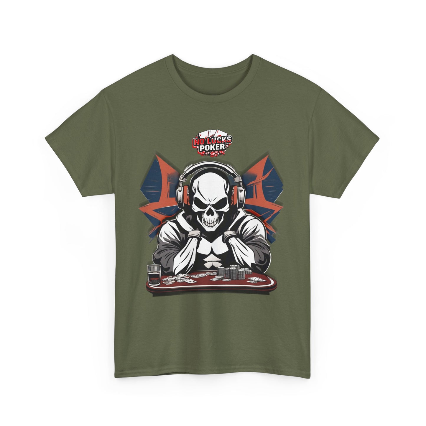 No Lucks Given – Hero/Villain Poker Skull Tee (Headphones Edition)