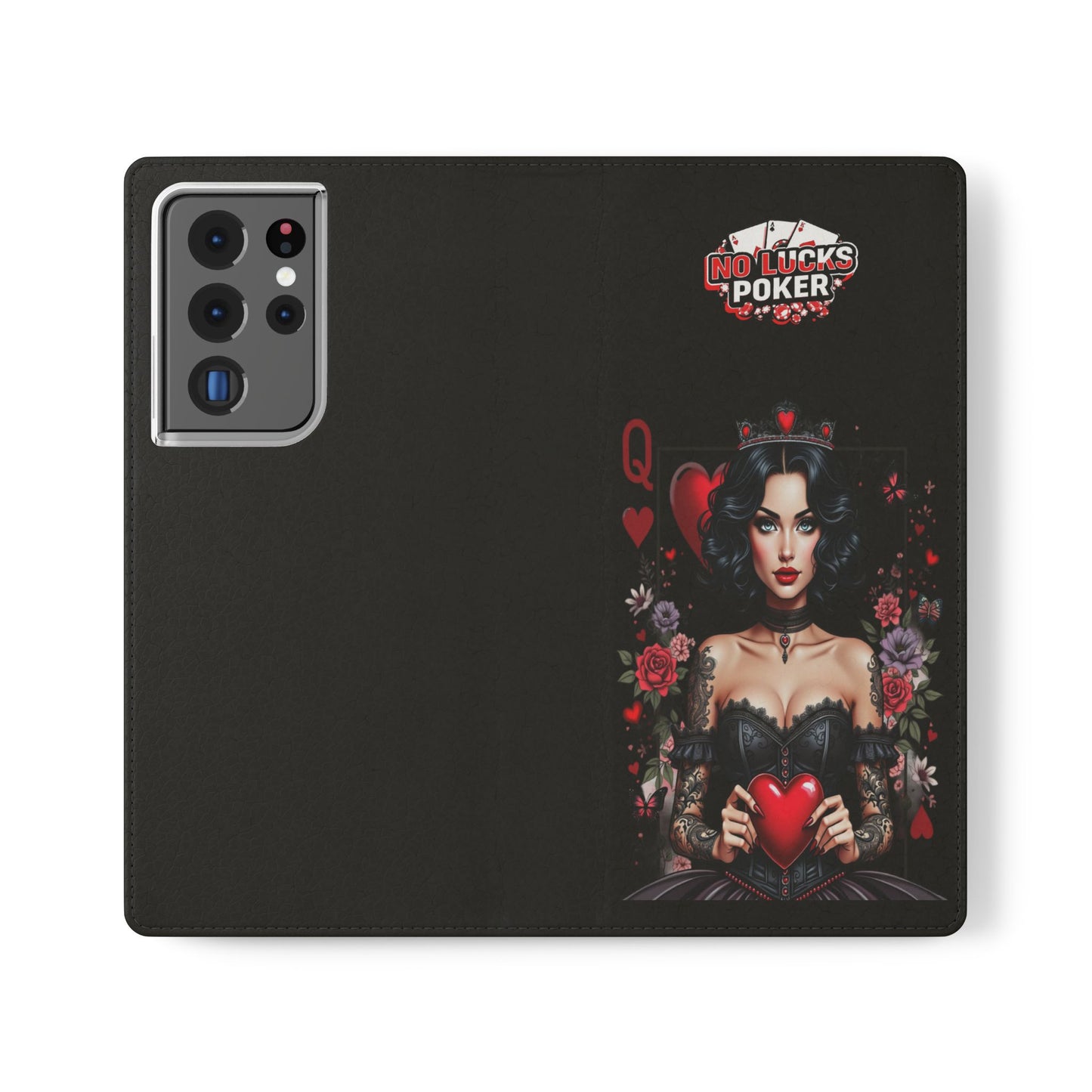 Queen of Hearts Gothic Wallet Phone Case | Zero Lucks – Dark Poker Design – iPhone & Android Phone Cover
