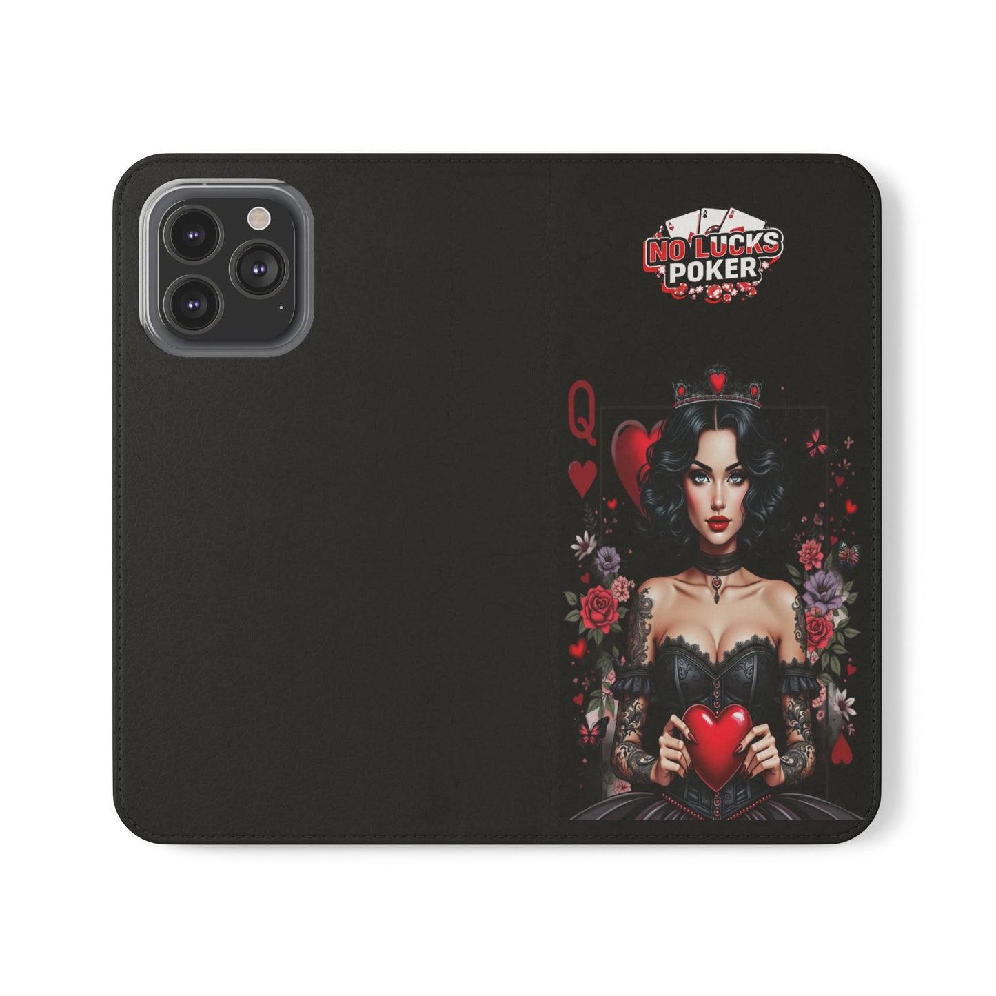 Queen of Hearts Gothic Wallet Phone Case | Zero Lucks – Dark Poker Design – iPhone & Android Phone Cover