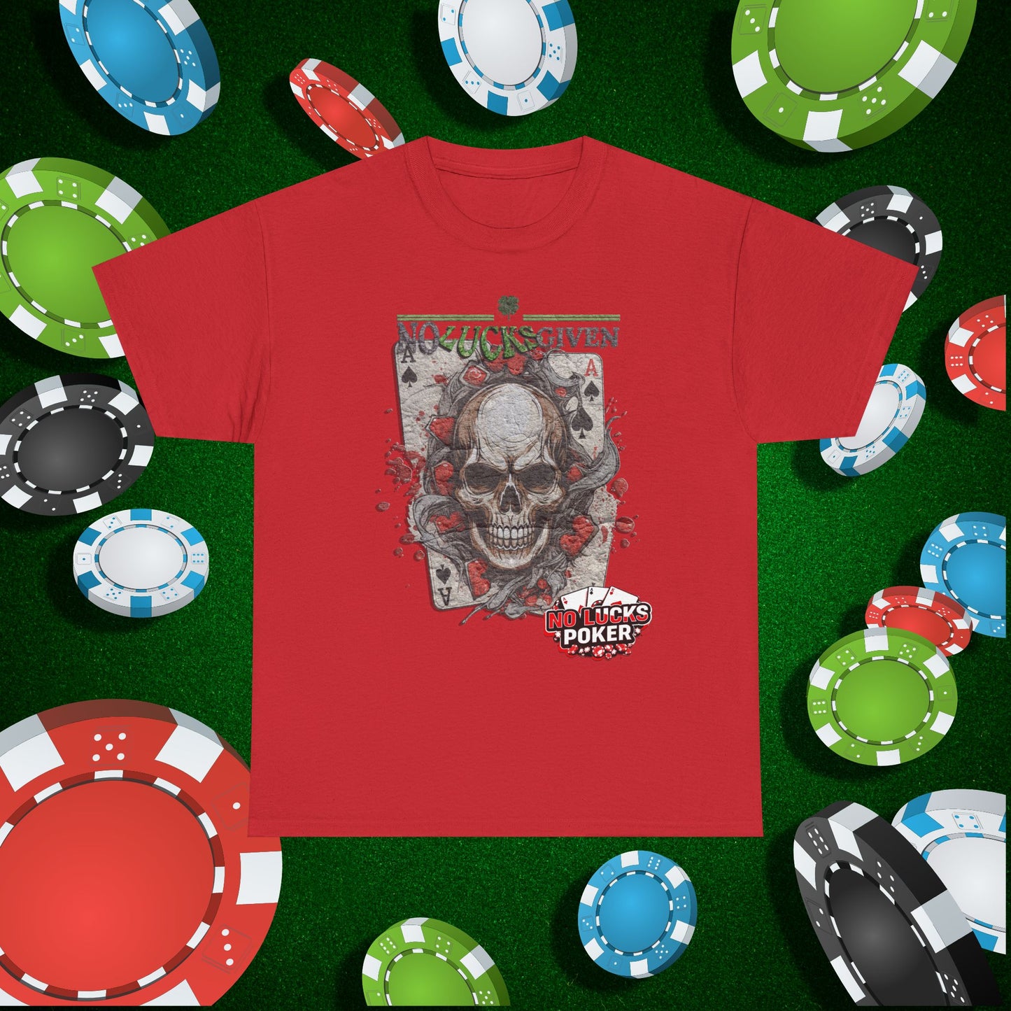 No Lucks Given Skull Breaking thru Ace of Spades T-Shirt Must have Good Luck All-in