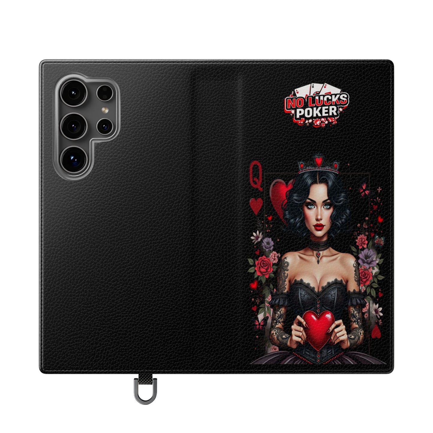 Queen of Hearts Gothic Wallet Phone Case | Zero Lucks – Dark Poker Design – iPhone & Android Phone Cover