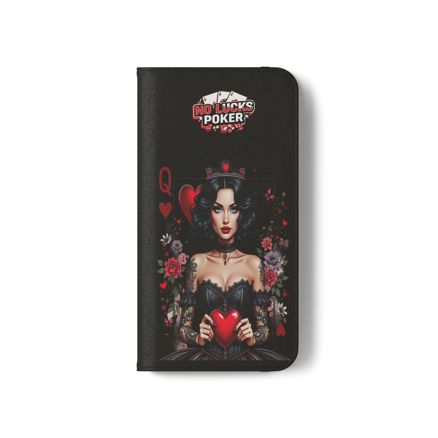 Queen of Hearts Gothic Wallet Phone Case | Zero Lucks – Dark Poker Design – iPhone & Android Phone Cover