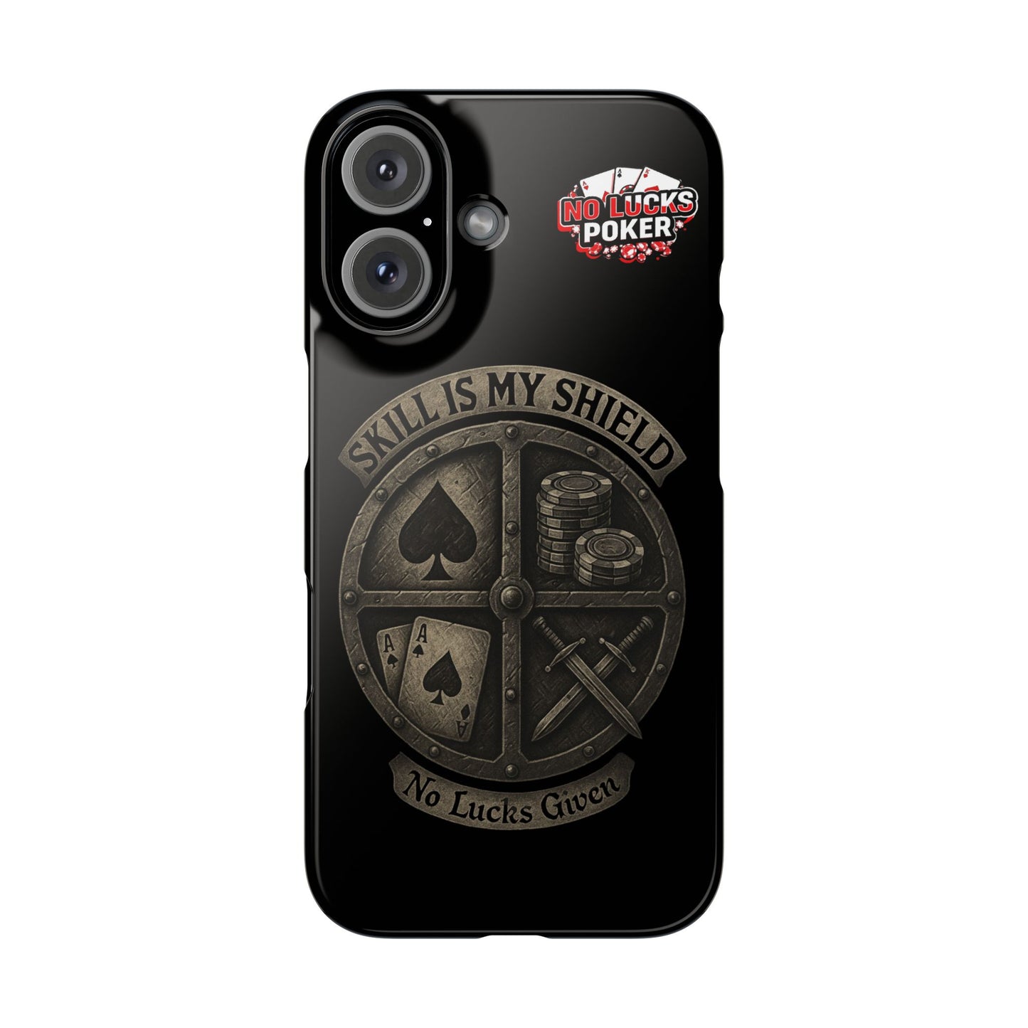 Skill Is My Shield Poker Phone Case | Zero Lucks – Ace of Spades & Crossed Swords -  iPhone 13 - 16