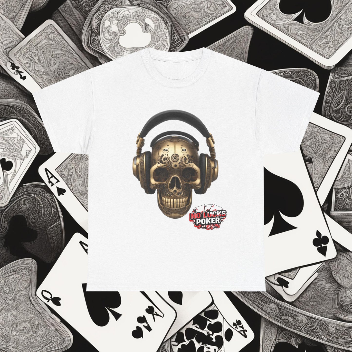 Clockwork steampunk Skull with headphones unisex heavy cotton T-shirt