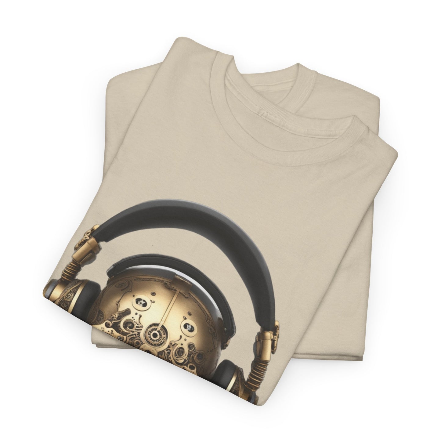 Clockwork steampunk Skull with headphones unisex heavy cotton T-shirt
