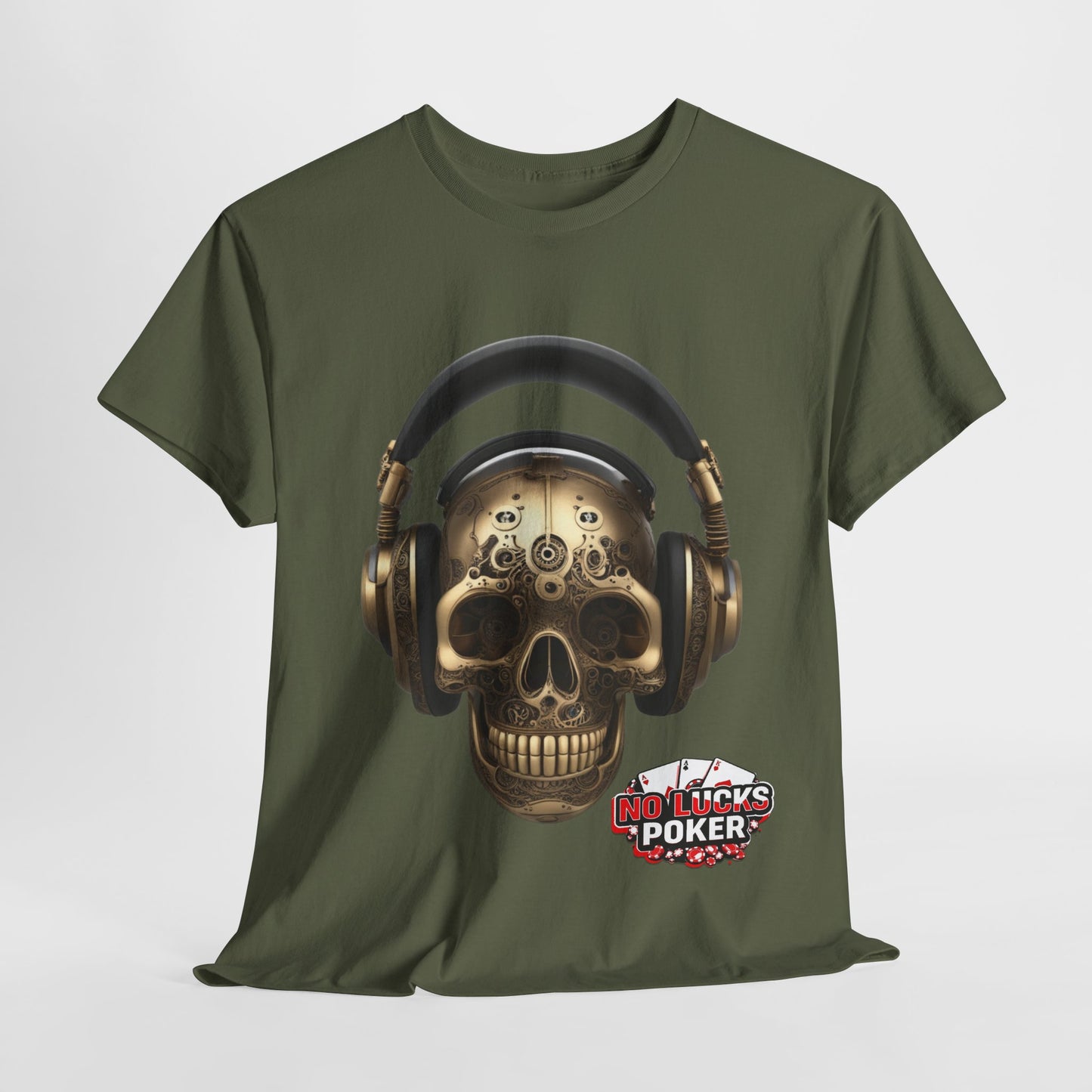 Clockwork steampunk Skull with headphones unisex heavy cotton T-shirt