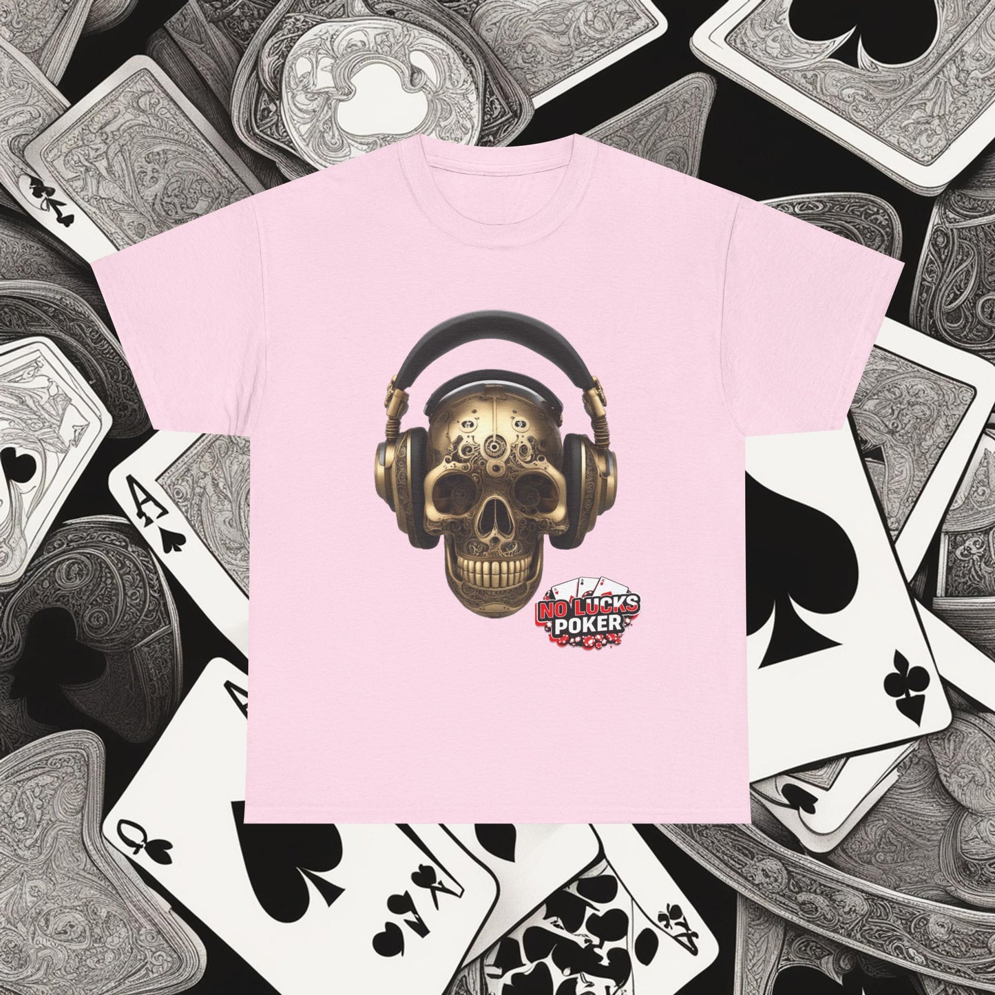 Clockwork steampunk Skull with headphones unisex heavy cotton T-shirt